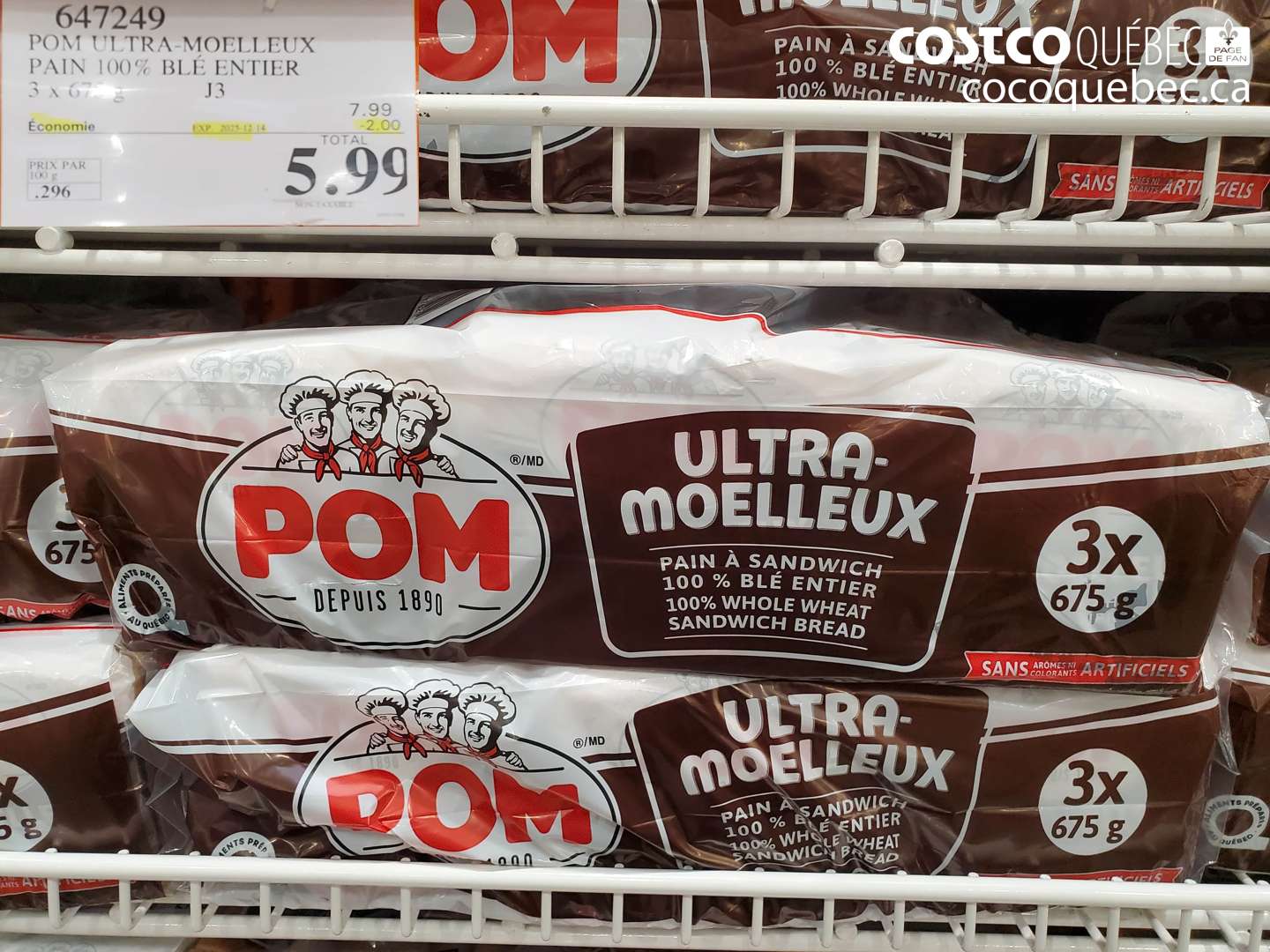 647249 POM ULTRA-MOELLEUX PAIN 100% BLÉ ENTIER (EXPIRES ON 2023-12-14) $5.99