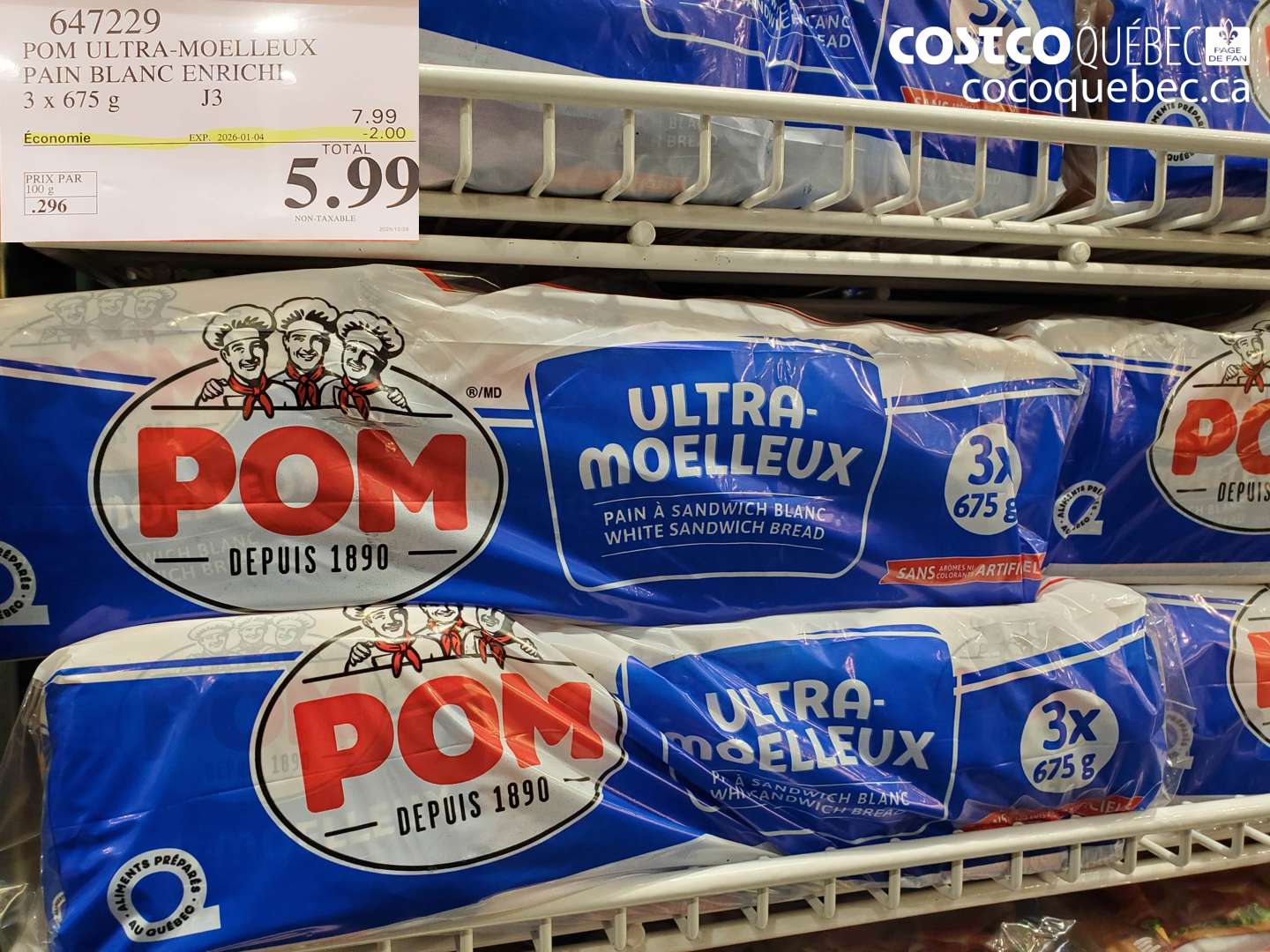 647229 POM ULTRA-MOELLEUX PAIN BLANC ENRICHI 3 x 675 g J3 ($2.00 INSTANT SAVINGS EXPIRES ON 2026-01-04) $5.99
