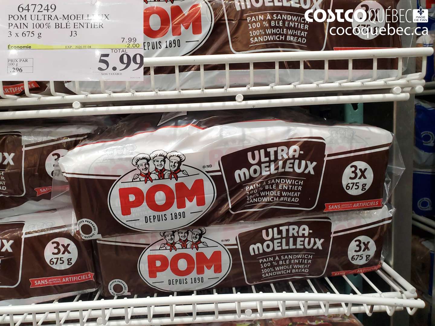 647249 POM ULTRA-MOELLUX PAIN 100% BLÉ ENTIER ($2.00 INSTANT SAVINGS EXPIRES ON 2026-01-04) $5.99