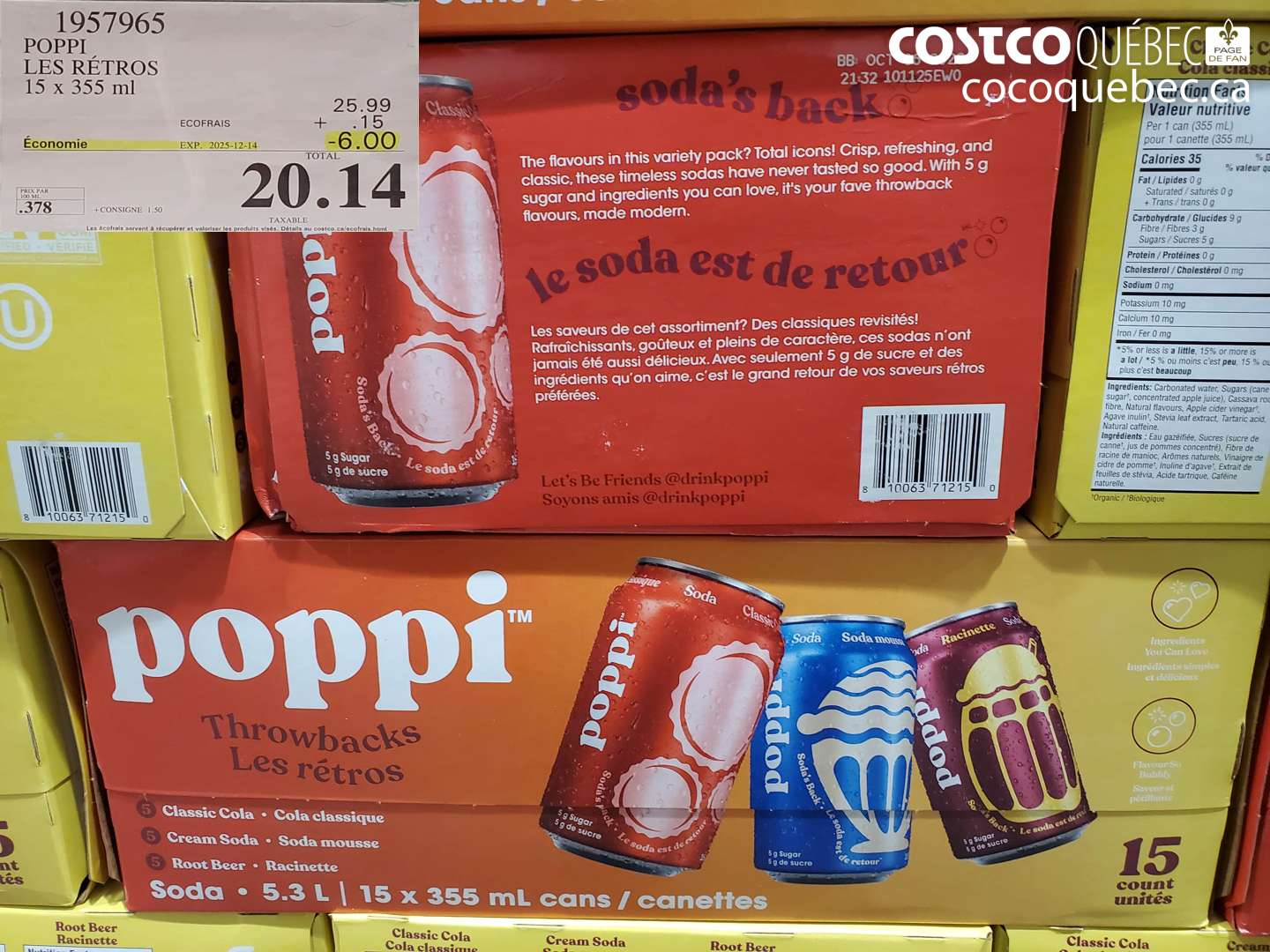 1957965 POPPI LES RÉTROS 15 x 355 ml (EXPIRES ON 2025-12-14) $20.14