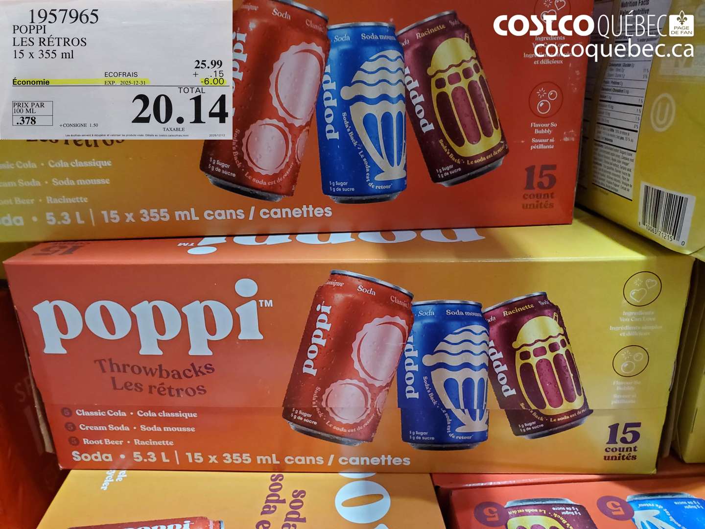 1957965 POPPI LES RÉTROS 15 x 355 ml ($6.00 INSTANT SAVINGS EXPIRES ON 2025-12-31) $20.14