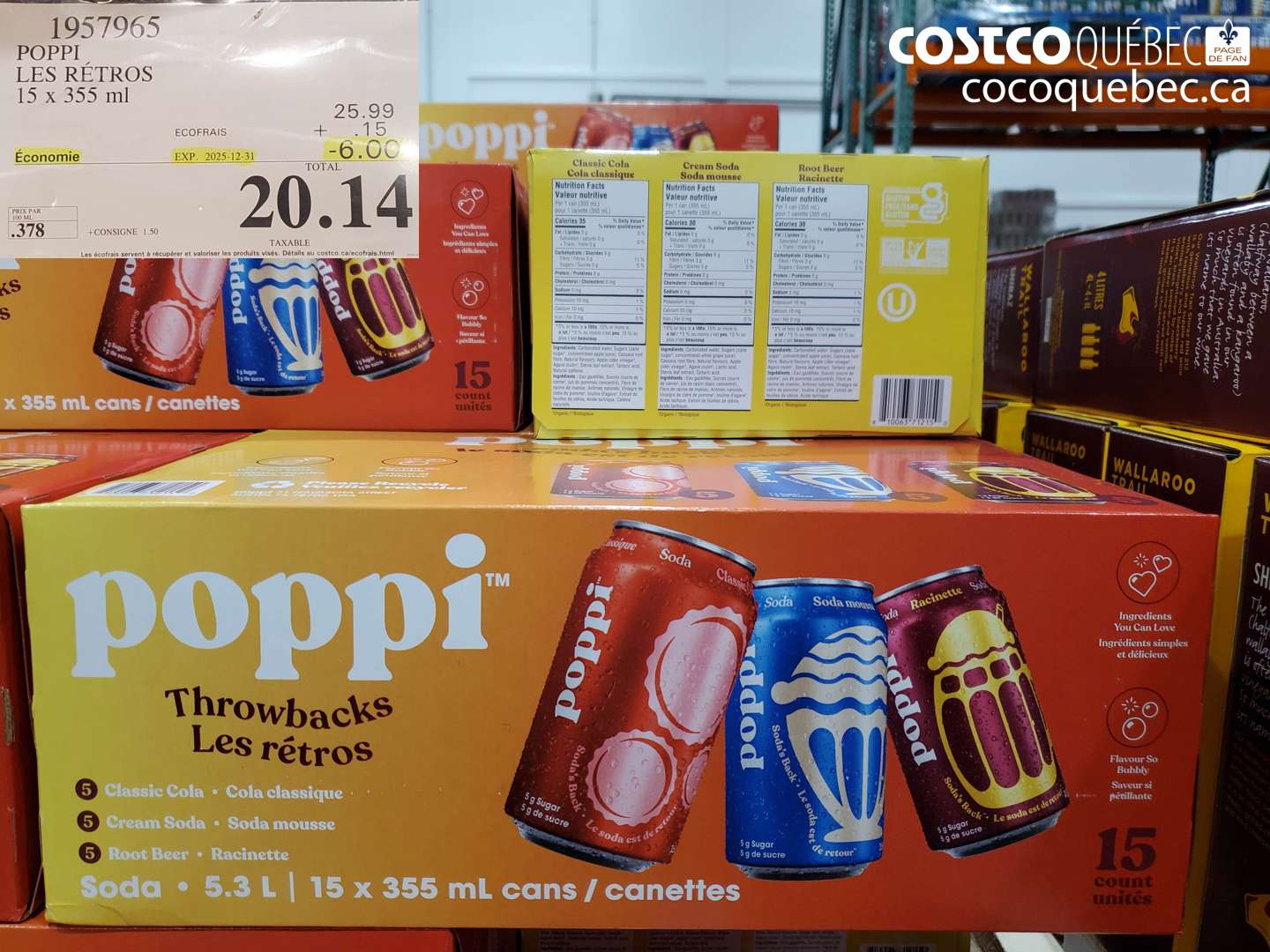 1957965 POPPI LES RÉTROS 15 x 355 ml ($6.00 INSTANT SAVINGS EXPIRES ON 2025-12-31) $20.14