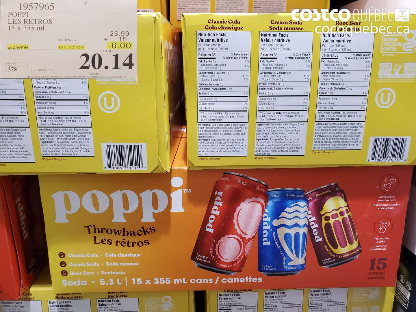 1957965 POPPI LES RÉTROS 15 x 355 ml ($6.00 INSTANT SAVINGS EXPIRES ON 2025-12-31) $20.14