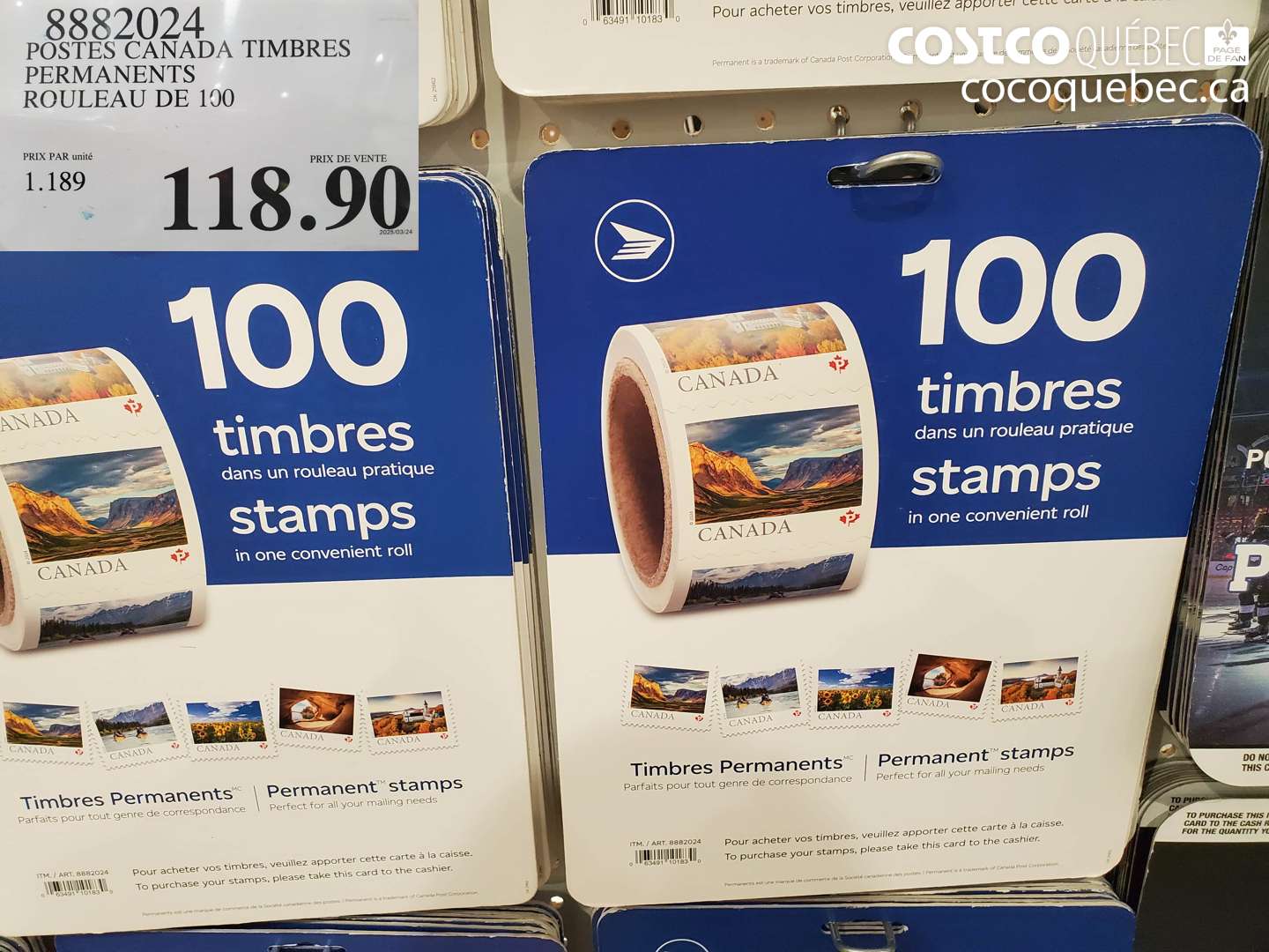 8882024 POSTES CANADA TIMBRES PERMANENTS ROULEAU DE 100 $118.90