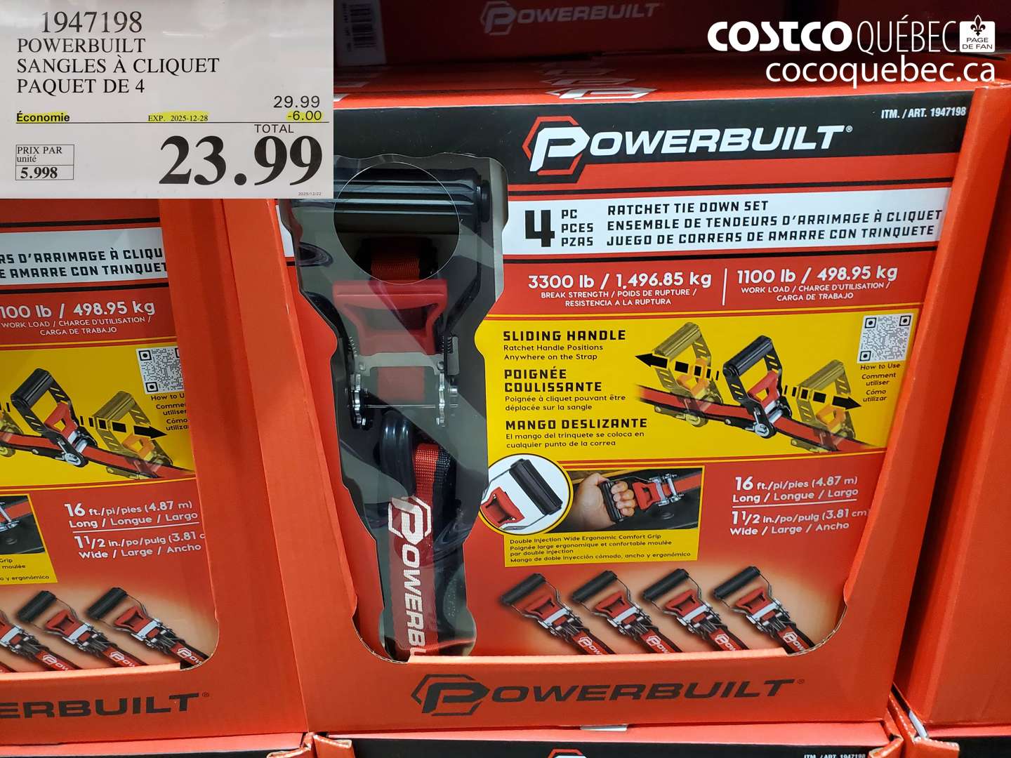 1947198 POWERBUILT SANGLES À CLIQUET PAQUET DE 4 ($6.00 INSTANT SAVINGS EXPIRES ON 2025-12-28) $23.99