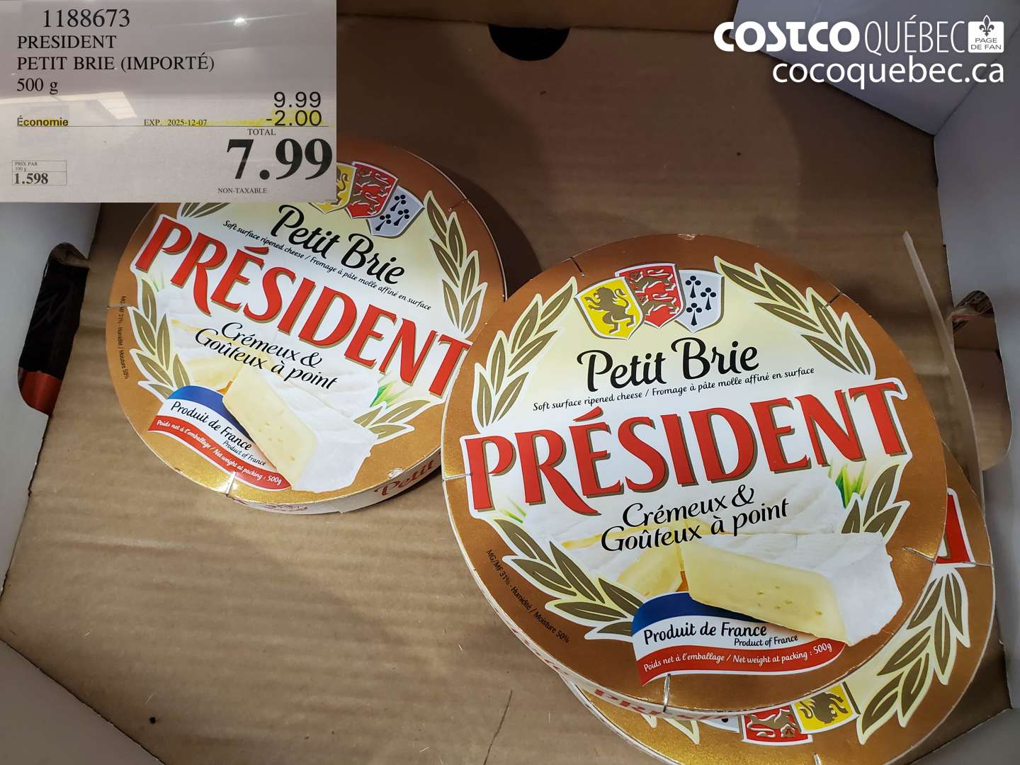 1188673 PRESIDENT PETIT BRIE (IMPORTÉ) 500 g ($2.00 INSTANT SAVINGS EXPIRES ON 2025-12-07) $7.99