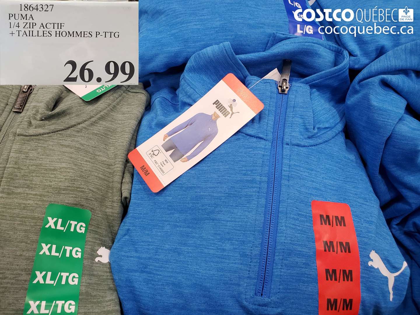 1864327 PUMA 1/4 ZIP ACTIF +TAILLES HOMMES P-TTG $26.99