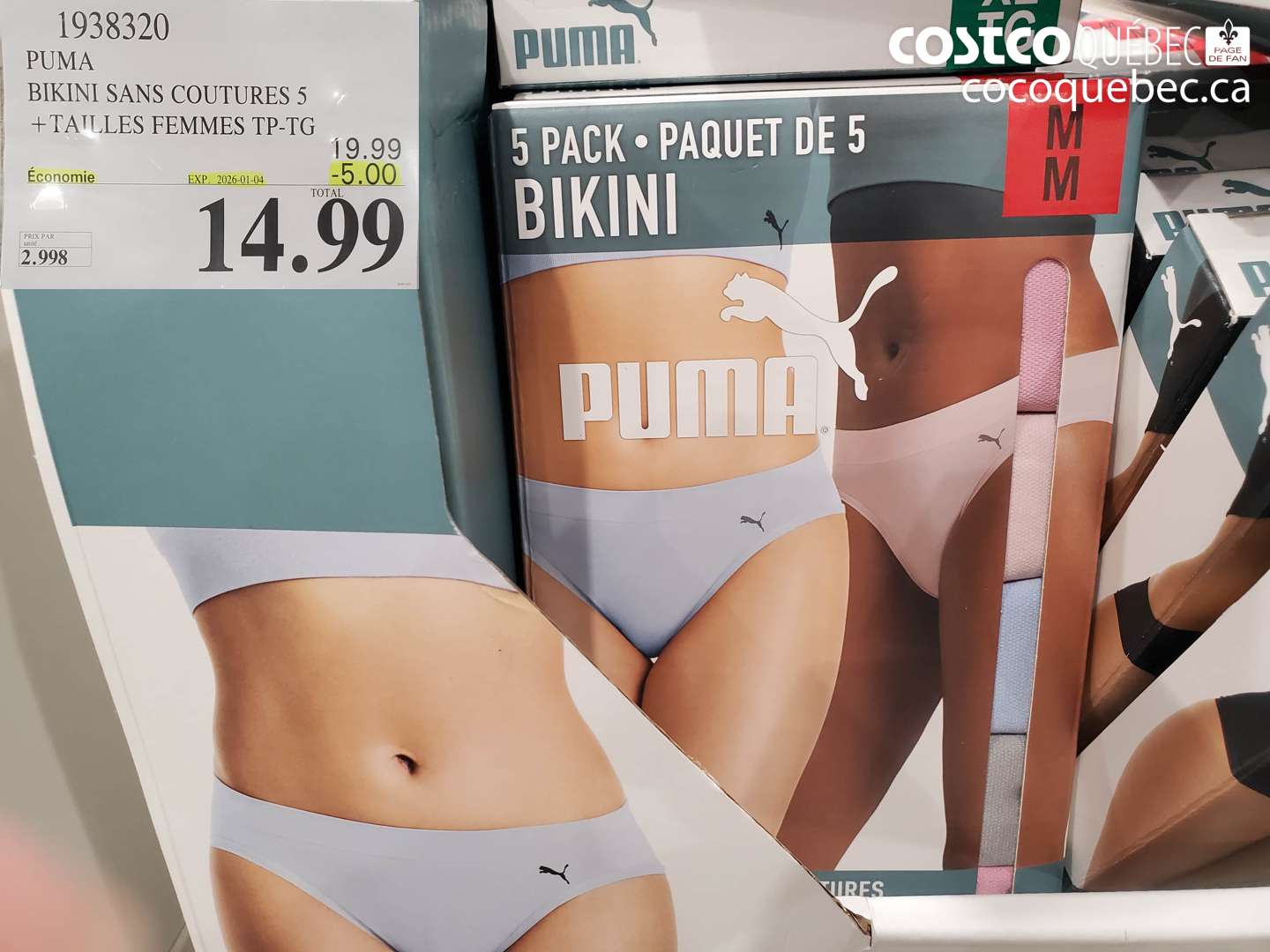 1938320 PUMA BIKINI SANS COUTURES 5 + TAILLES FEMMES TP-TG ($5.00 INSTANT SAVINGS EXPIRES ON 2026-01-04) $14.99