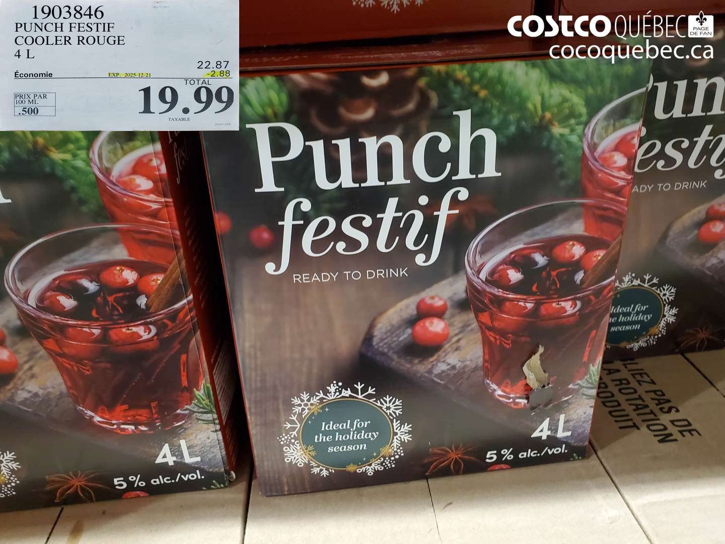 1903846 PUNCH FESTIF COOLER ROUGE 4 L ($2.88 INSTANT SAVINGS EXPIRES ON 2025-12-21) $19.99