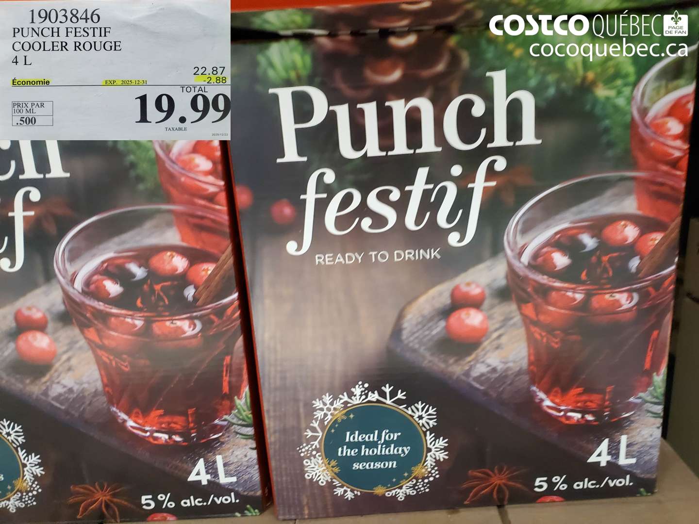 1903846 PUNCH FESTIF COOLER ROUGE 4 L ($2.88 INSTANT SAVINGS EXPIRES ON 2025-12-31) $19.99