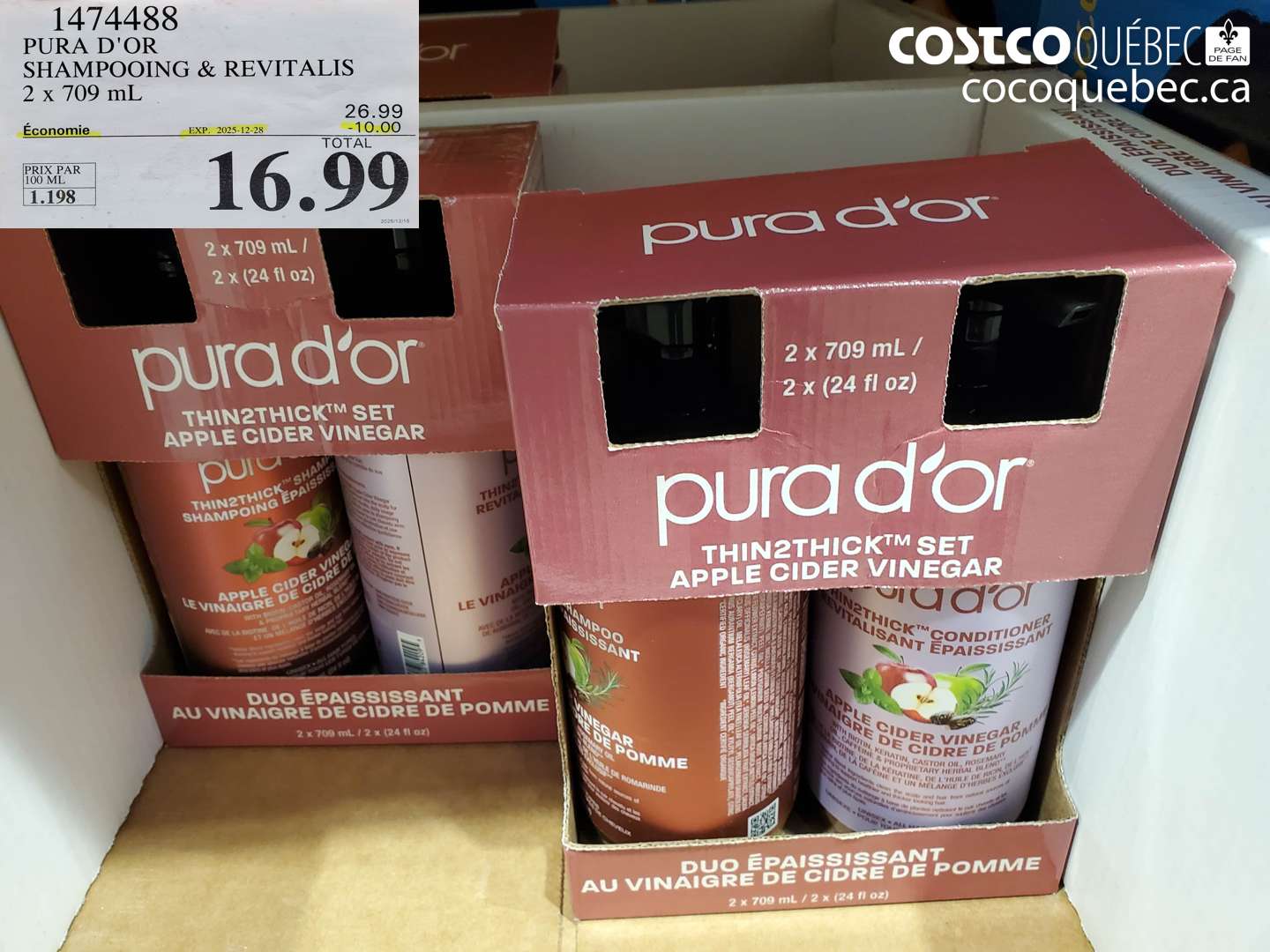 1474488 PURA D'OR SHAMPOOING & REVITALIS 2 x 709 mL ($10.00 INSTANT SAVINGS EXPIRES ON 2025-12-28) $16.99