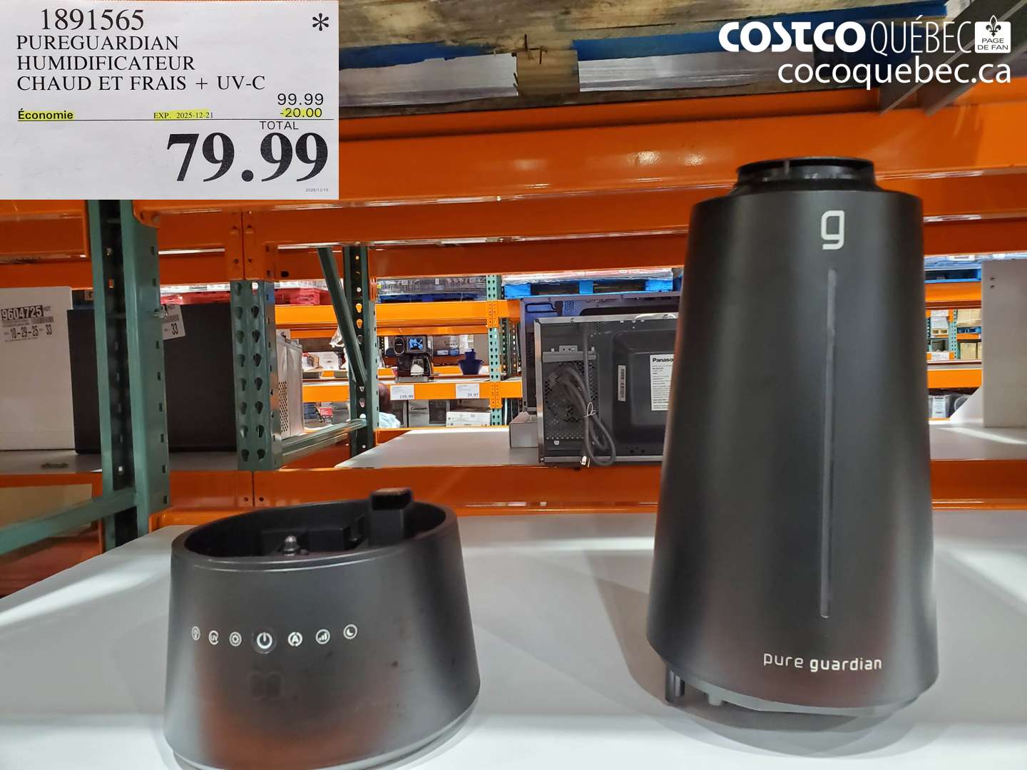 1891565 PUREGUARDIAN HUMIDIFICATEUR CHAUD ET FRAIS + UV-C ($20.00 INSTANT SAVINGS EXPIRES ON 2025-12-21) $79.99