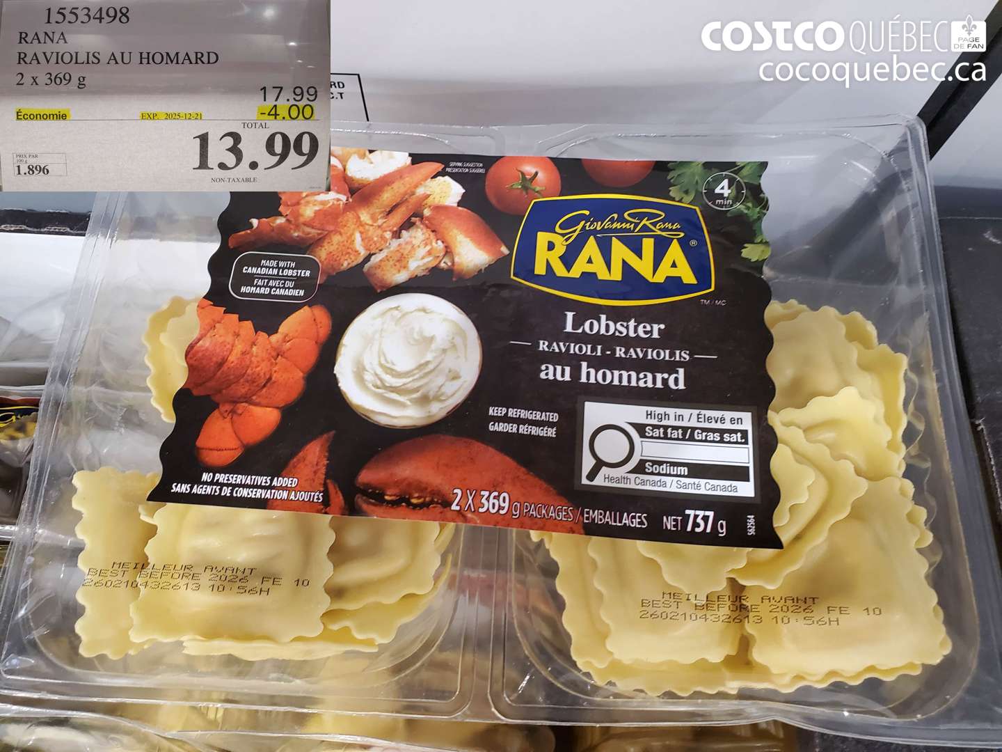 1553498 RANA RAVIOLIS AU HOMARD (EXPIRES ON 2025-12-21) $13.99