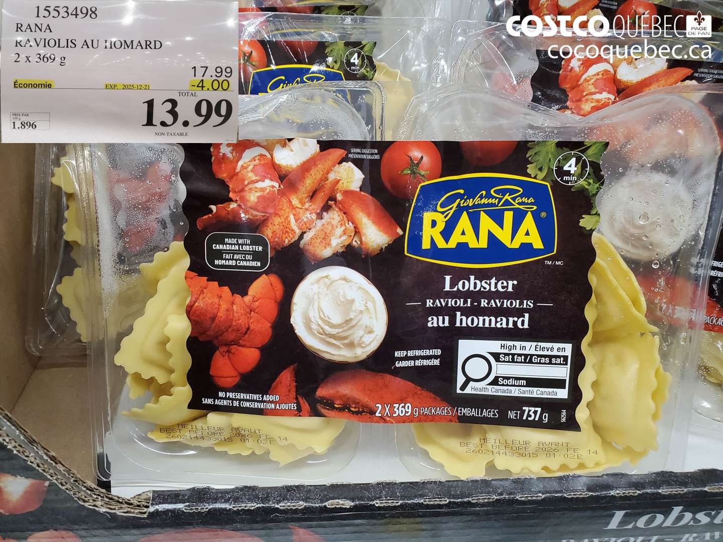 1553498 RANA RAVIOLIS AU HOMARD 2 x 369 g ($4.00 INSTANT SAVINGS EXPIRES ON 2025-12-21) $13.99