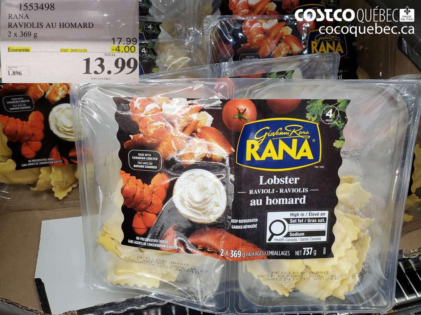 1553498 RANA RAVIOLIS AU HOMARD 2 x 369 g ($4.00 INSTANT SAVINGS EXPIRES ON 2025-12-21) $13.99