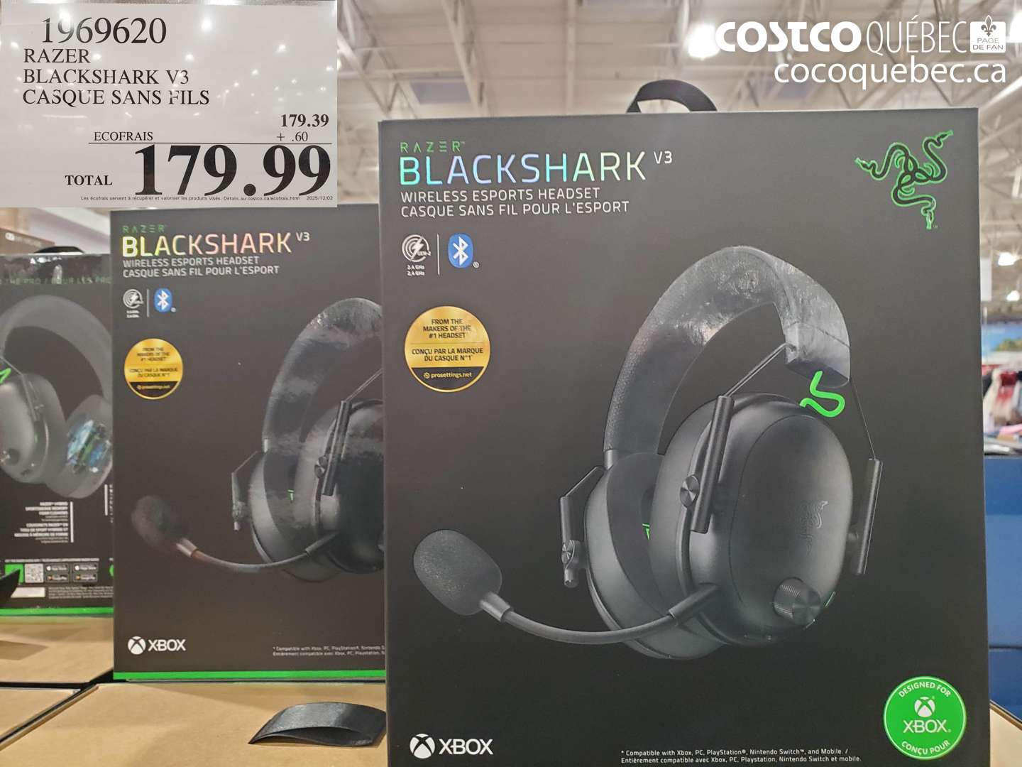 1969620 RAZER BLACKSHARK V3 CASQUE SANS FILS $179.99
