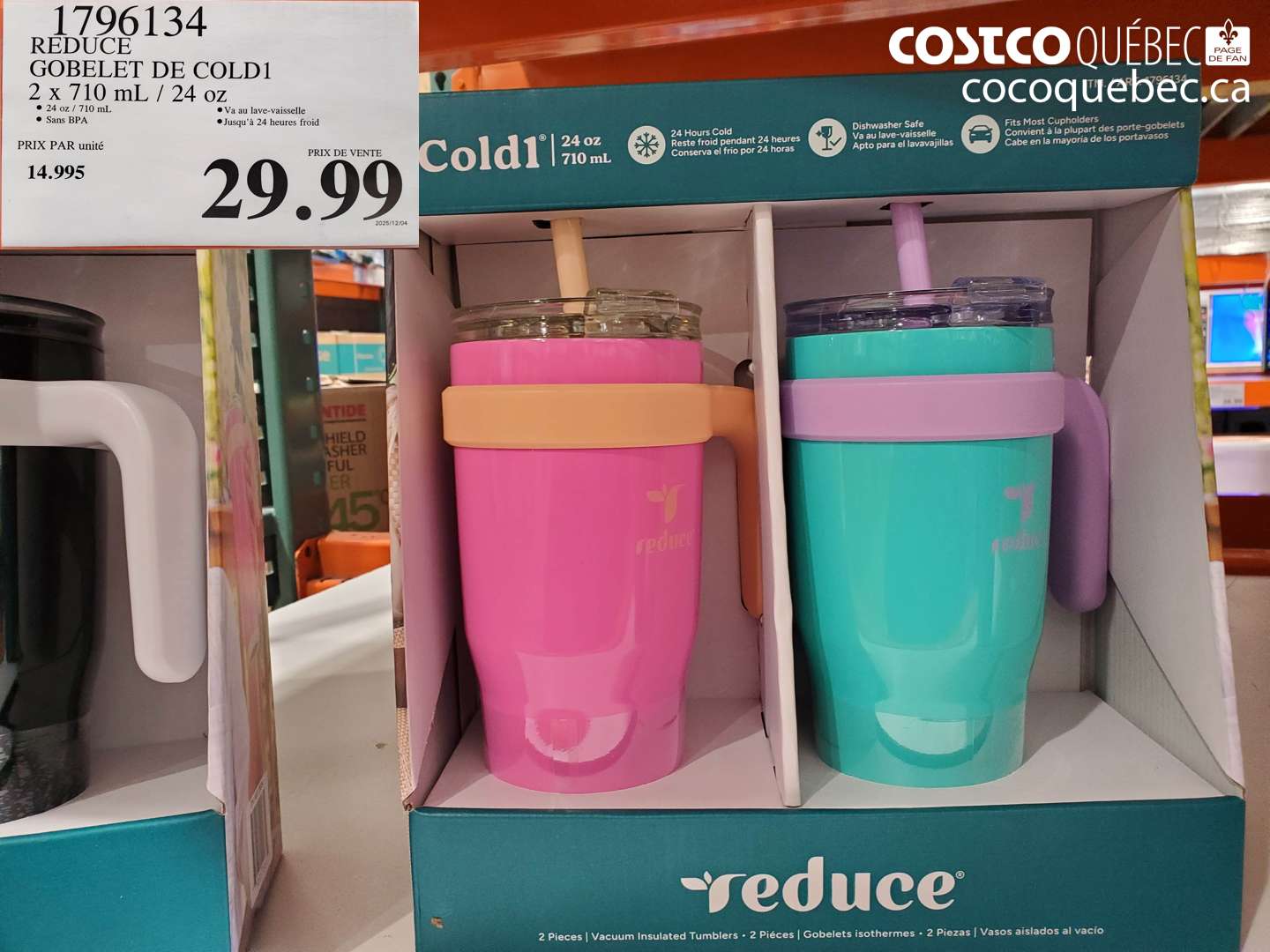1796134 REDUCE GOBELET DE COLD1 2 x 710 mL / 24 oz $29.99