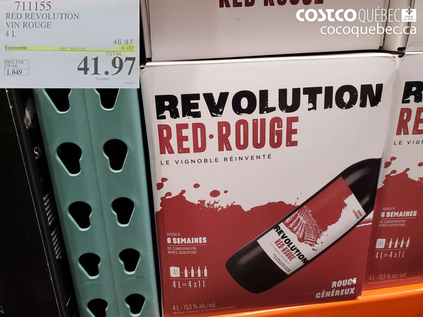 711155 RED REVOLUTION VIN ROUGE 4 L ($5.00 INSTANT SAVINGS EXPIRES ON 2025-12-07) $41.97