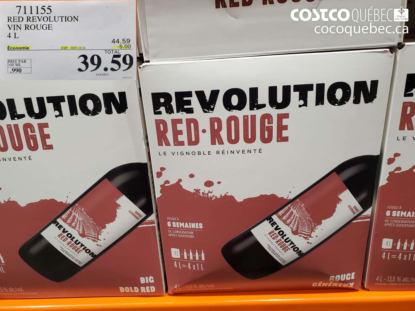711155 RED REVOLUTION VIN ROUGE 4 L ($5.00 INSTANT SAVINGS EXPIRES ON 2025-12-21) $39.59