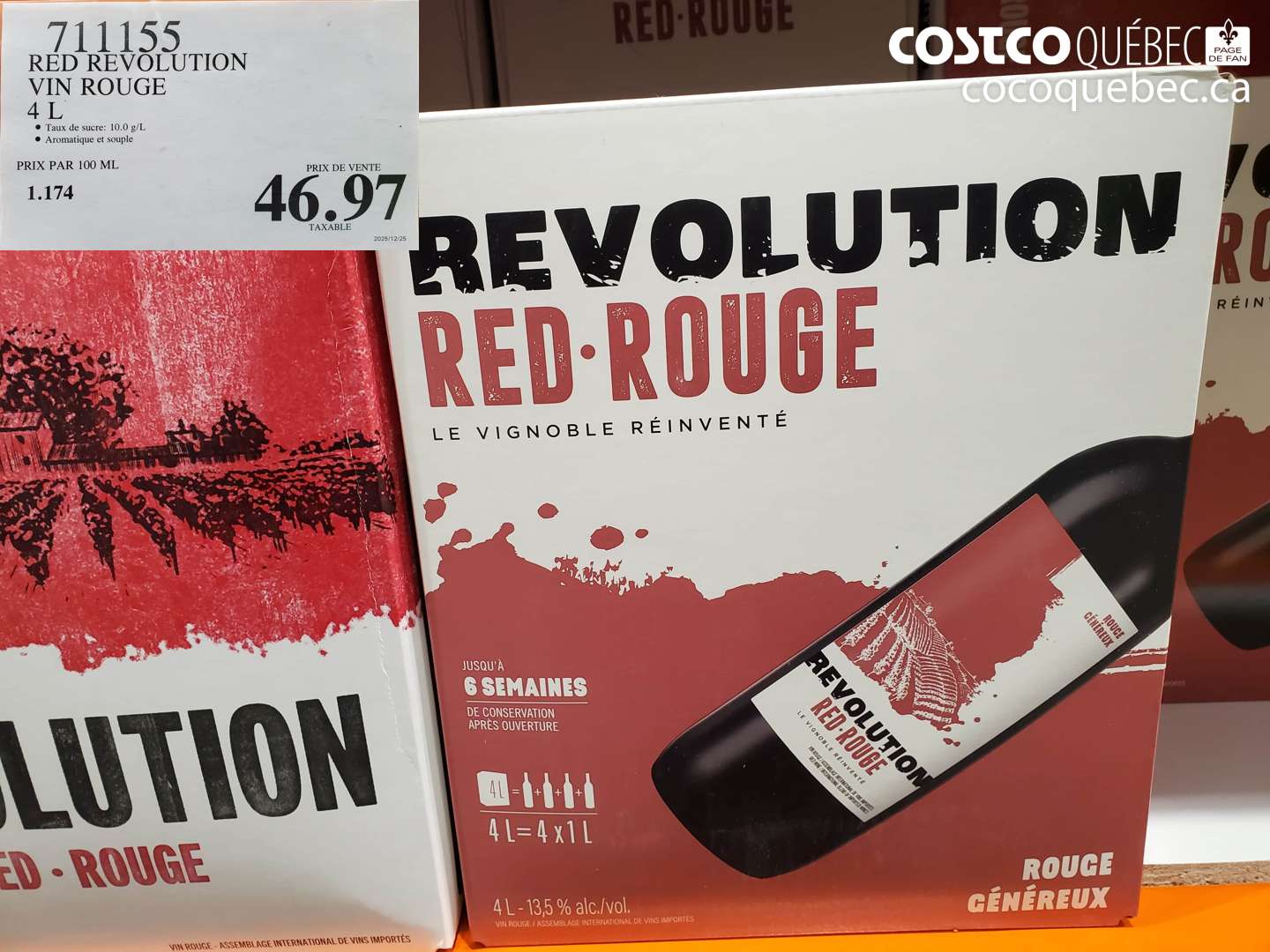 7111555 RED REVOLUTION VIN ROUGE 4 L $46.97