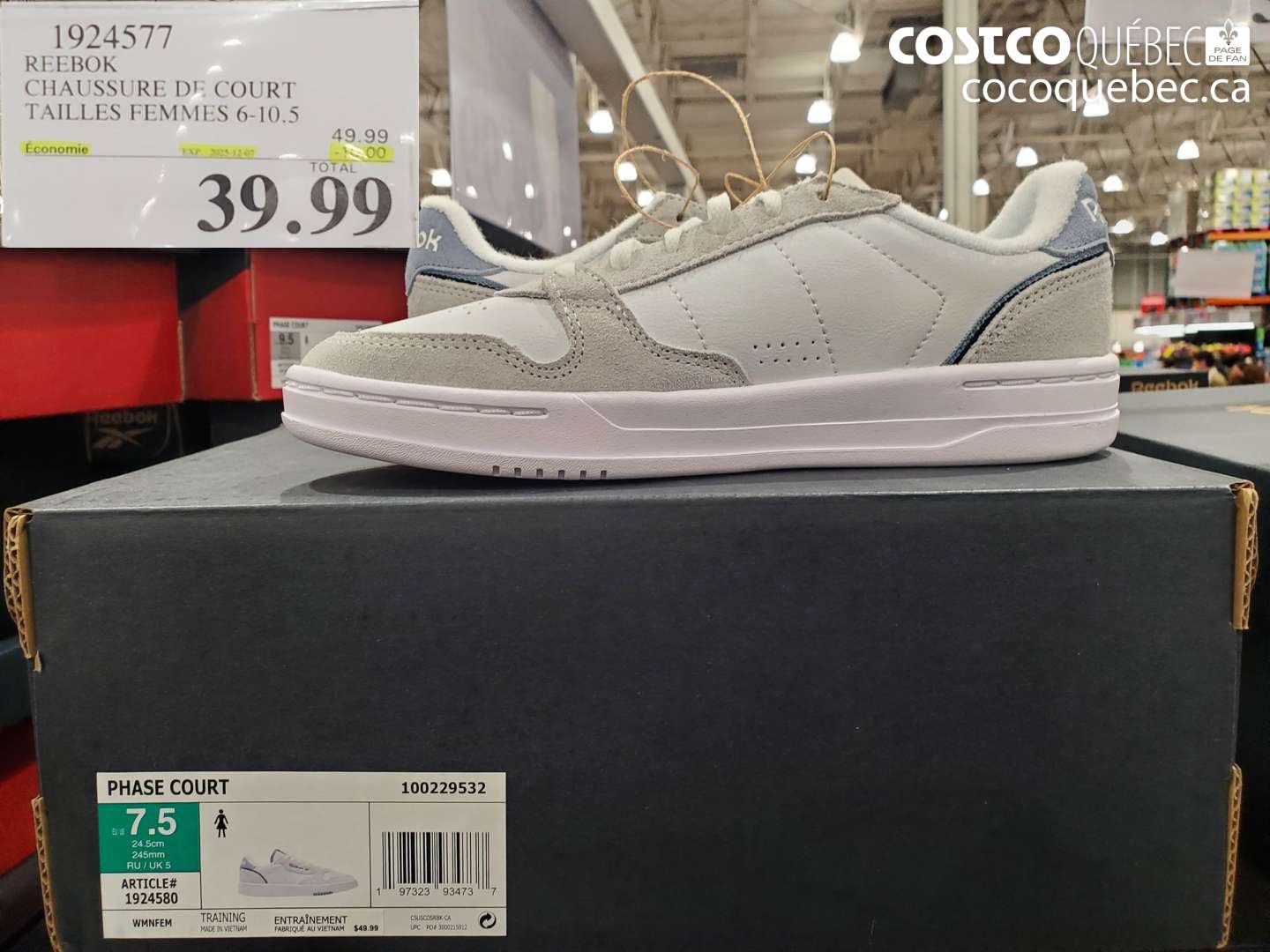 1924577 REEBOK CHAUSSURE DF. COURT TAILLES FEMMES 6-10.5 ($10.00 INSTANT SAVINGS EXPIRES ON 2025-12-07) $39.99