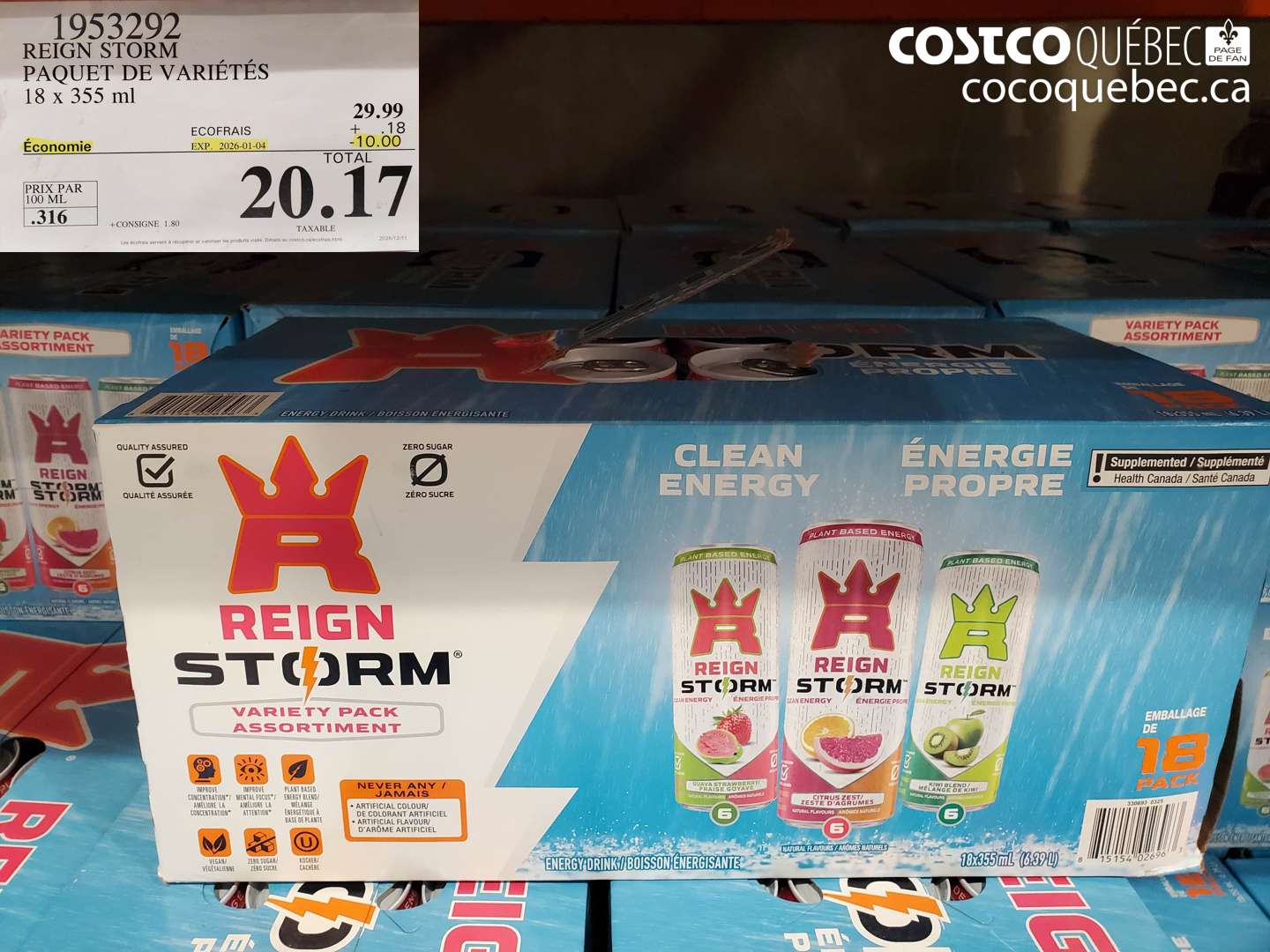 1953292 REIGN STORM PAQUET DE VARIÉTÉS 18 x 355 ml ($10.00 INSTANT SAVINGS EXPIRES ON 2026-01-04) $20.17