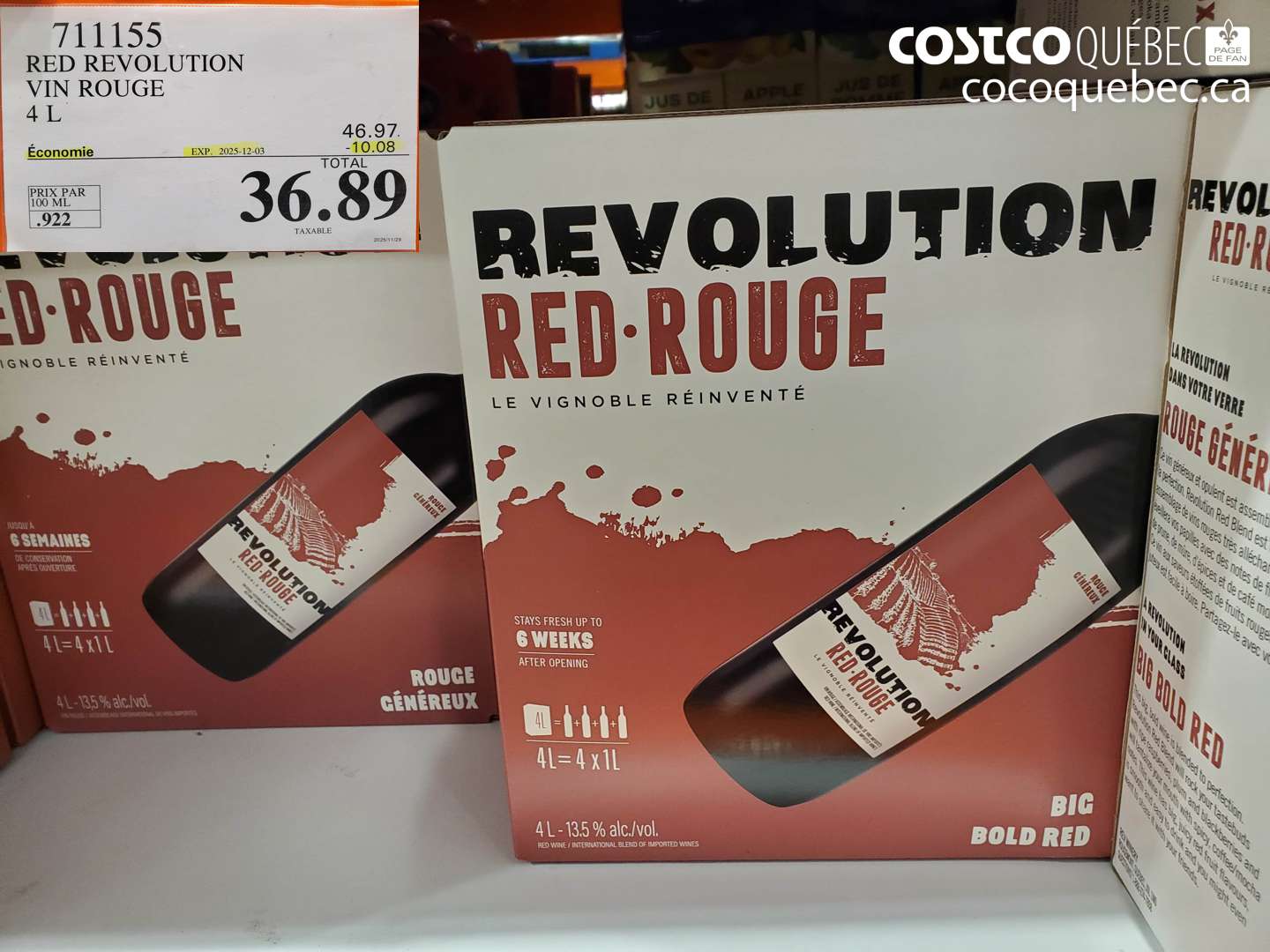 711155 REVOLUTION RED VIN ROUGE 4L  ($10.08 INSTANT SAVINGS EXPIRES ON 2025-12-03) $36.89