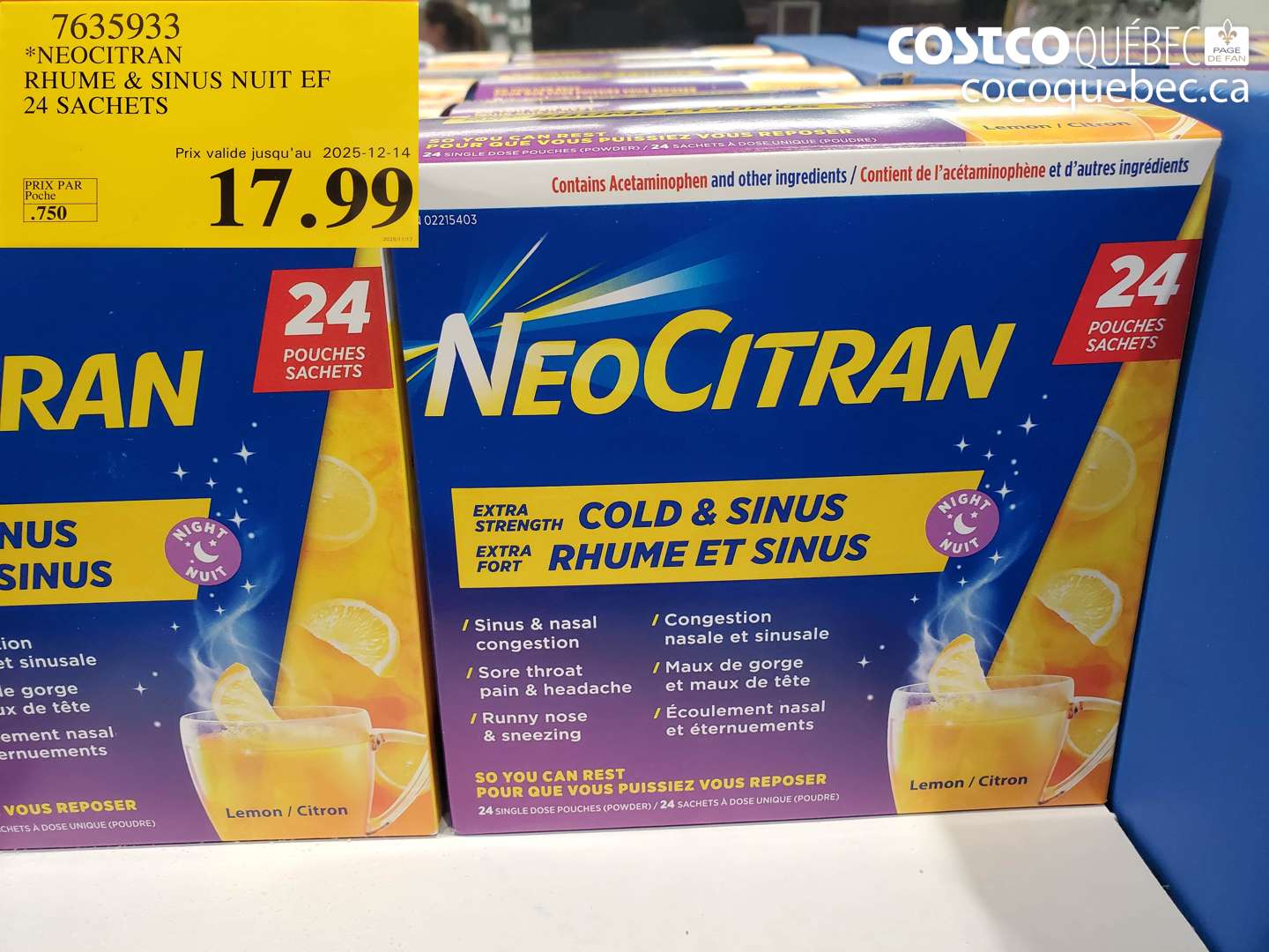 7635933 RHUME & SINUS NUIT EF SACHETS LMITE DE 3 UNITES PAR TRANSACTION  (EXPIRES ON 2025-12-14) $17.99