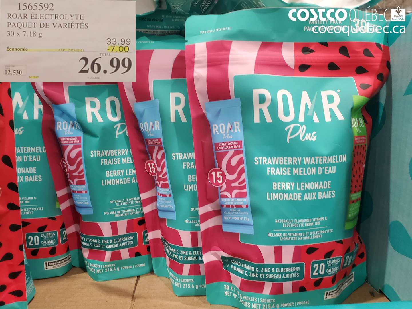 1565592 ROAR ELECTROLYTE PAQUET DE VARIETES ($7.00 INSTANT SAVINGS EXPIRES ON 2025-12-21) $26.99