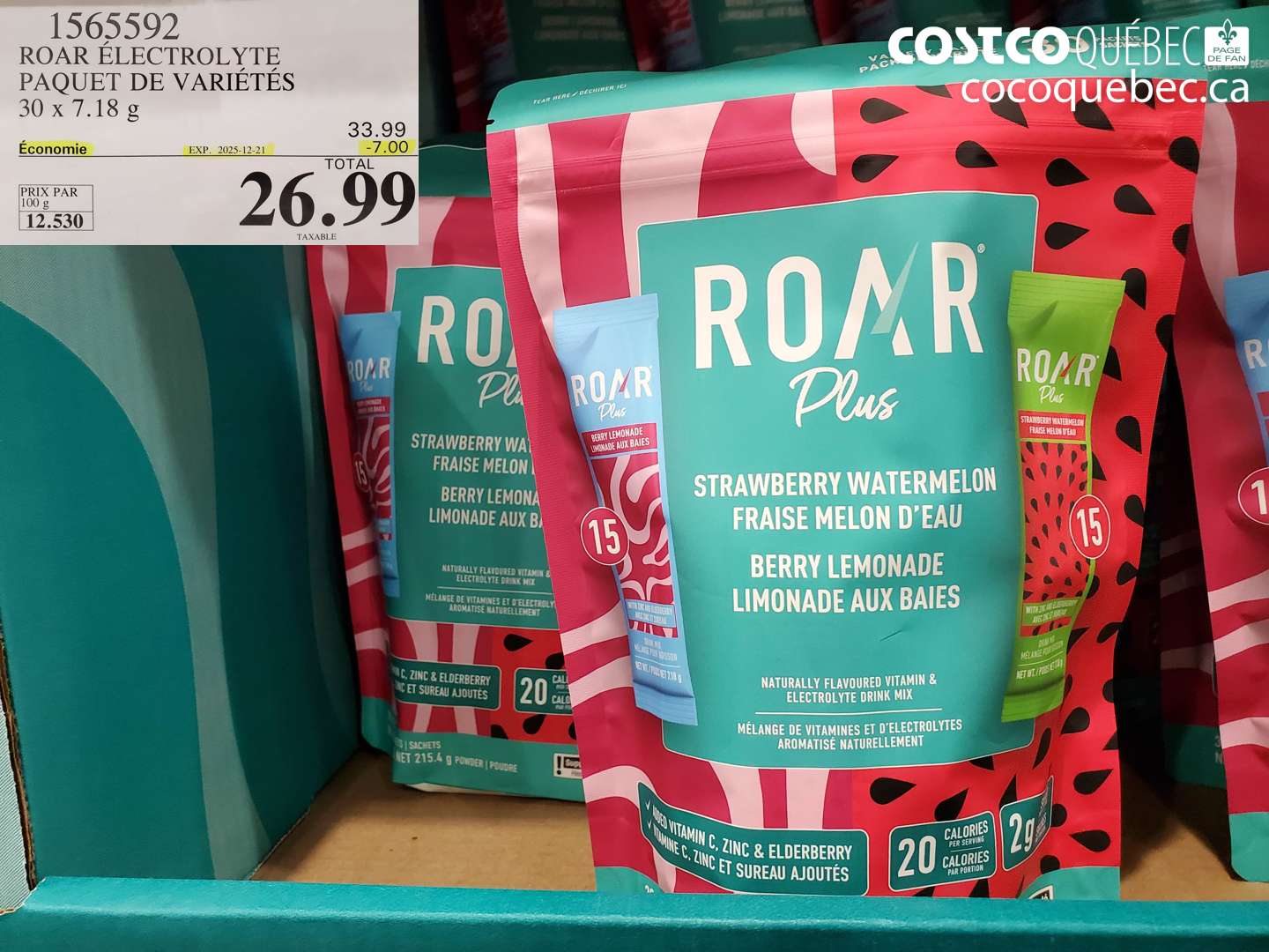 1565592 ROAR ÉLECTROLYTE PAQUET DE VARIÉTÉS ($7.00 INSTANT SAVINGS EXPIRES ON 2025-12-21) $26.99