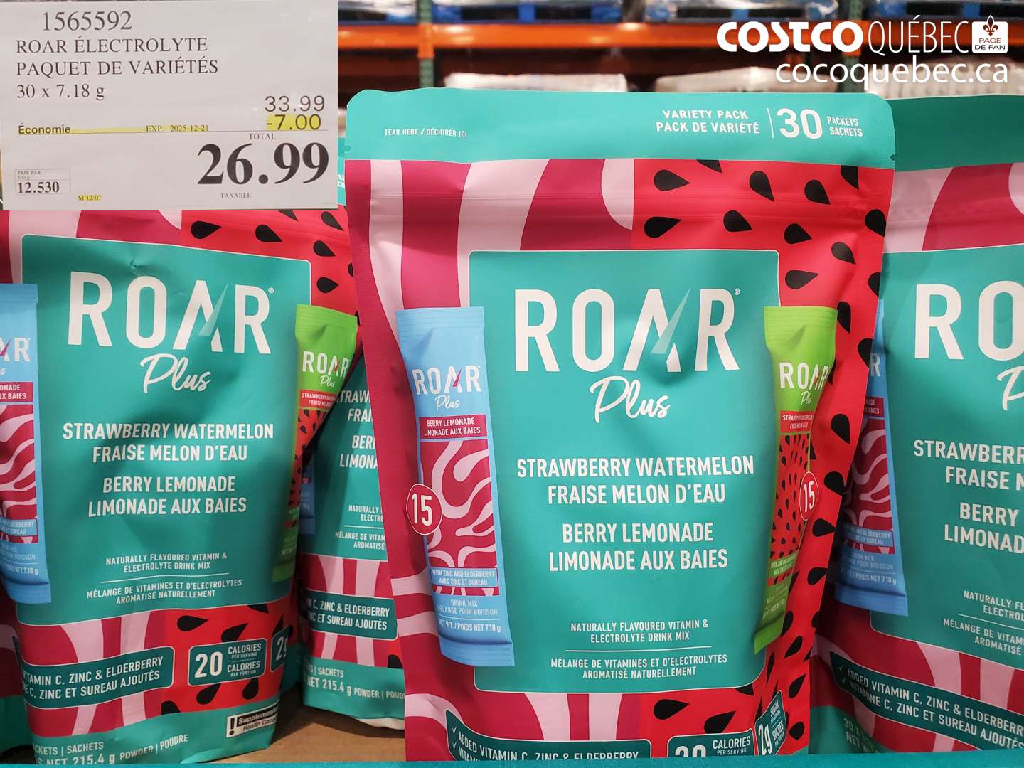 1565592 ROAR ÉLECTROLYTE PAQUET DE VARIÉTÉS 30 x 7.18 g (EXPIRES ON 2025-12-21) $26.99