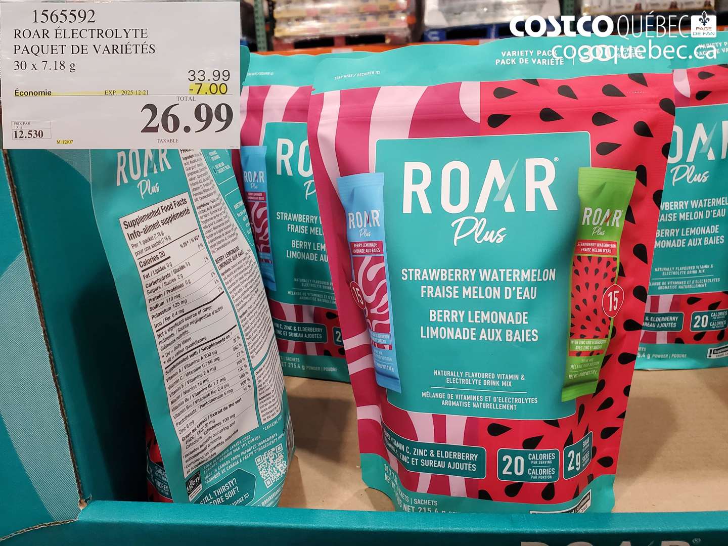 1565592 ROAR ÉLECTROLYTE PAQUET DE VARIÉTÉS 30 x 7.18 g ($7.00 INSTANT SAVINGS EXPIRES ON 2025-12-21) $26.99
