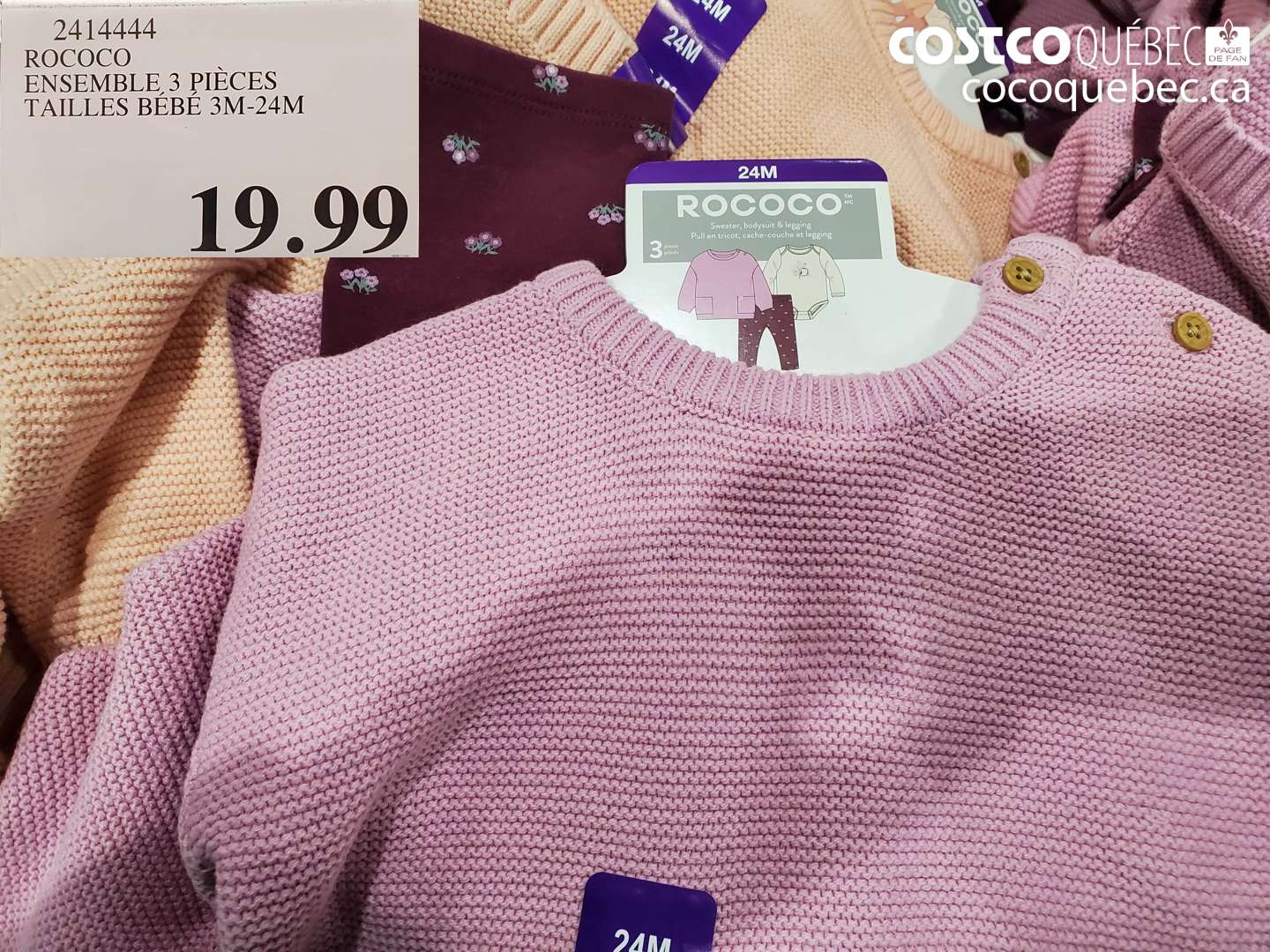 2414444 ROCOCO ENSEMBLE 3 PIECES TAILLES BÉBÉ 3M-24M $19.99