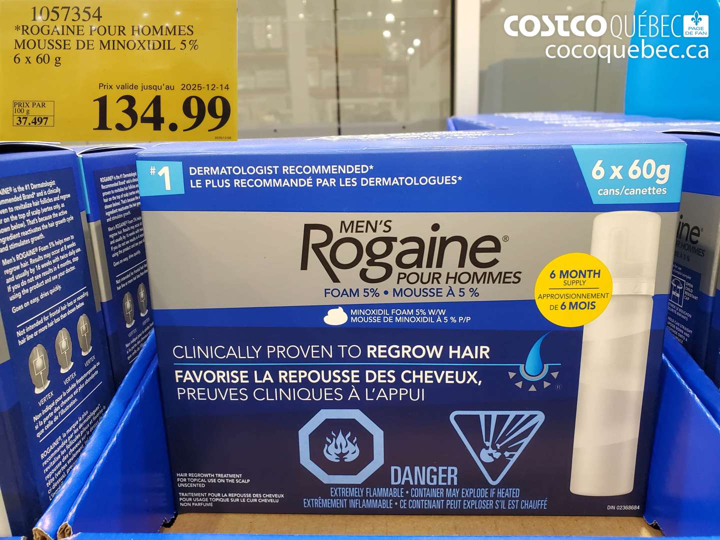 1057354 *ROGAINE POUR HOMMES MOUSSE DE MINOXIDIL 5% 6 x 60 g (EXPIRES ON 2025-12-14) $134.99