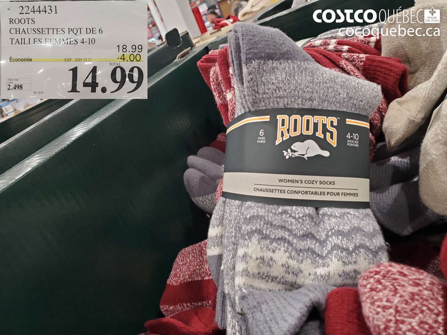 2244431 ROOTS CHAUSSETTES PQT DE 6 TAILLES FEMMES 4-10 ($4.00 INSTANT SAVINGS EXPIRES ON 2025-12-21) $14.99