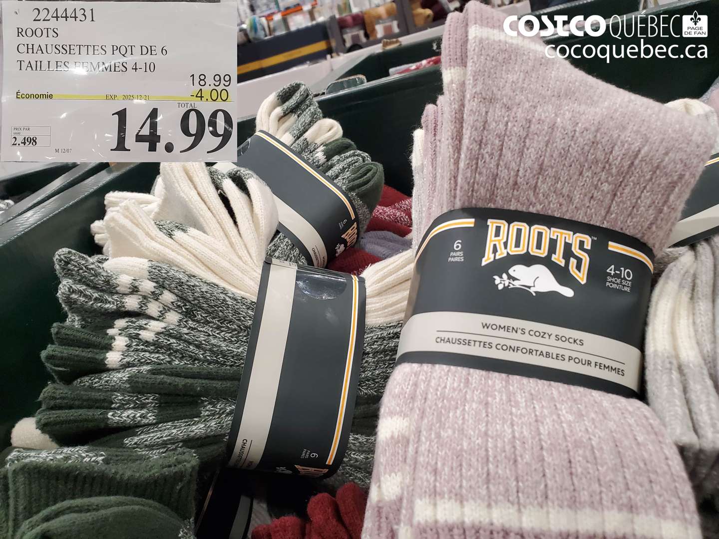 2244431 ROOTS CHAUSSETTES PQT DE 6 TAILLES FEMMES 4-10 ($4.00 INSTANT SAVINGS EXPIRES ON 2025-12-21) $14.99