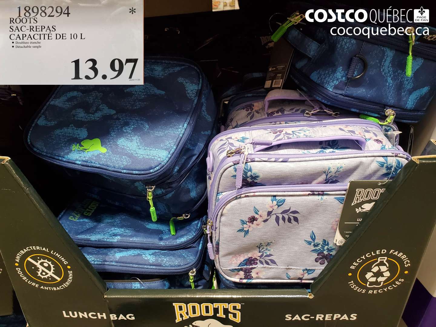 1898294 ROOTS SAC-REPAS CAPACITE DE 10 L 15.6  $13.97