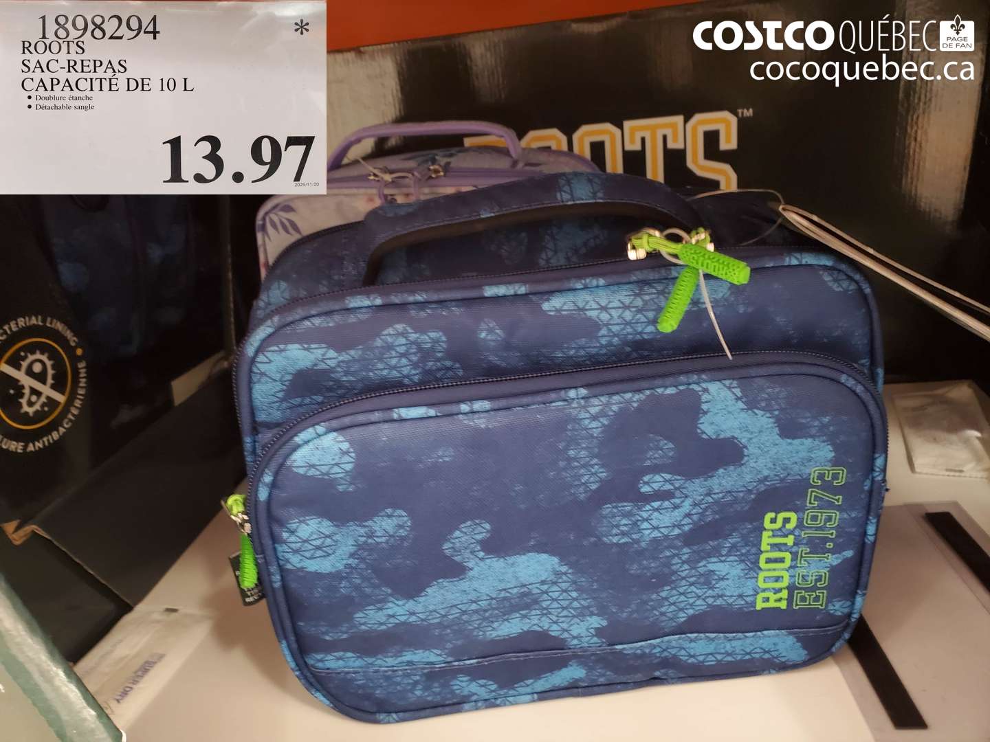 1898294 ROOTS SAC-REPAS CAPACITÉ DE 10 L $13.97