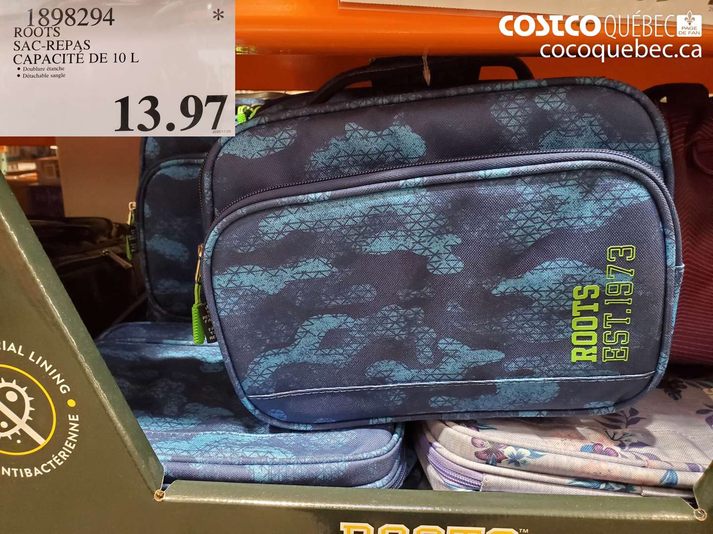 1898294 ROOTS SAC-REPAS CAPACITÉ DE 10 L $13.97