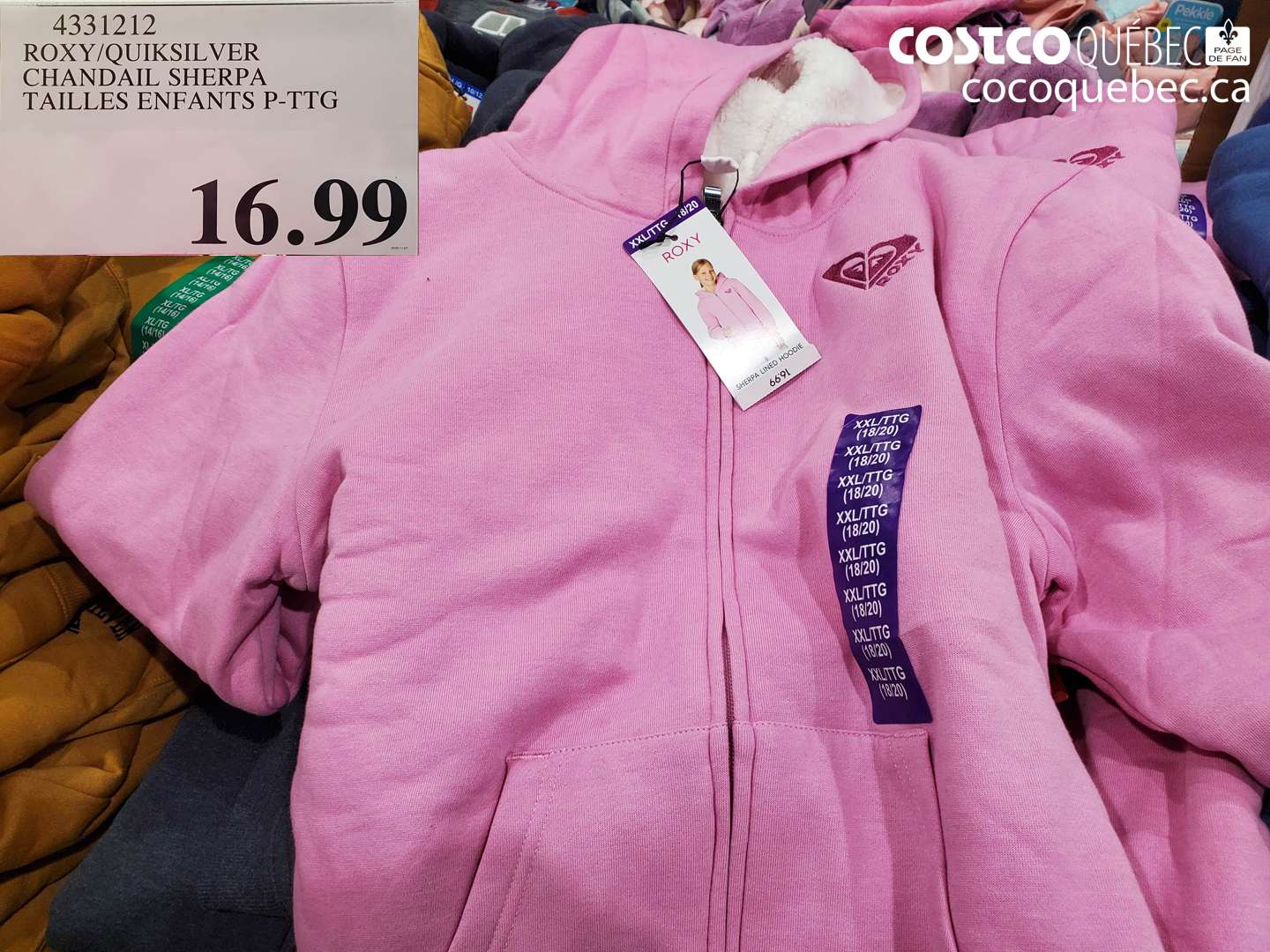 4331212 ROXY/QUIKSILVER CHANDAIL SHERPA TAILLES ENFANTS P-PTG $16.99