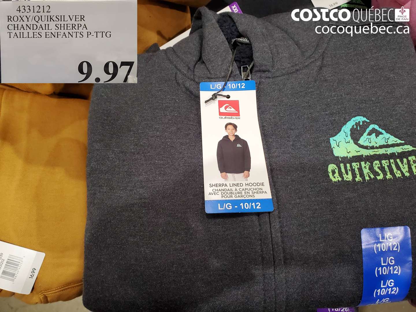 4331212 ROXY/QUIKSILVER CHANDAIL SHERPA TAILLES ENFANTS P-TTG $9.97