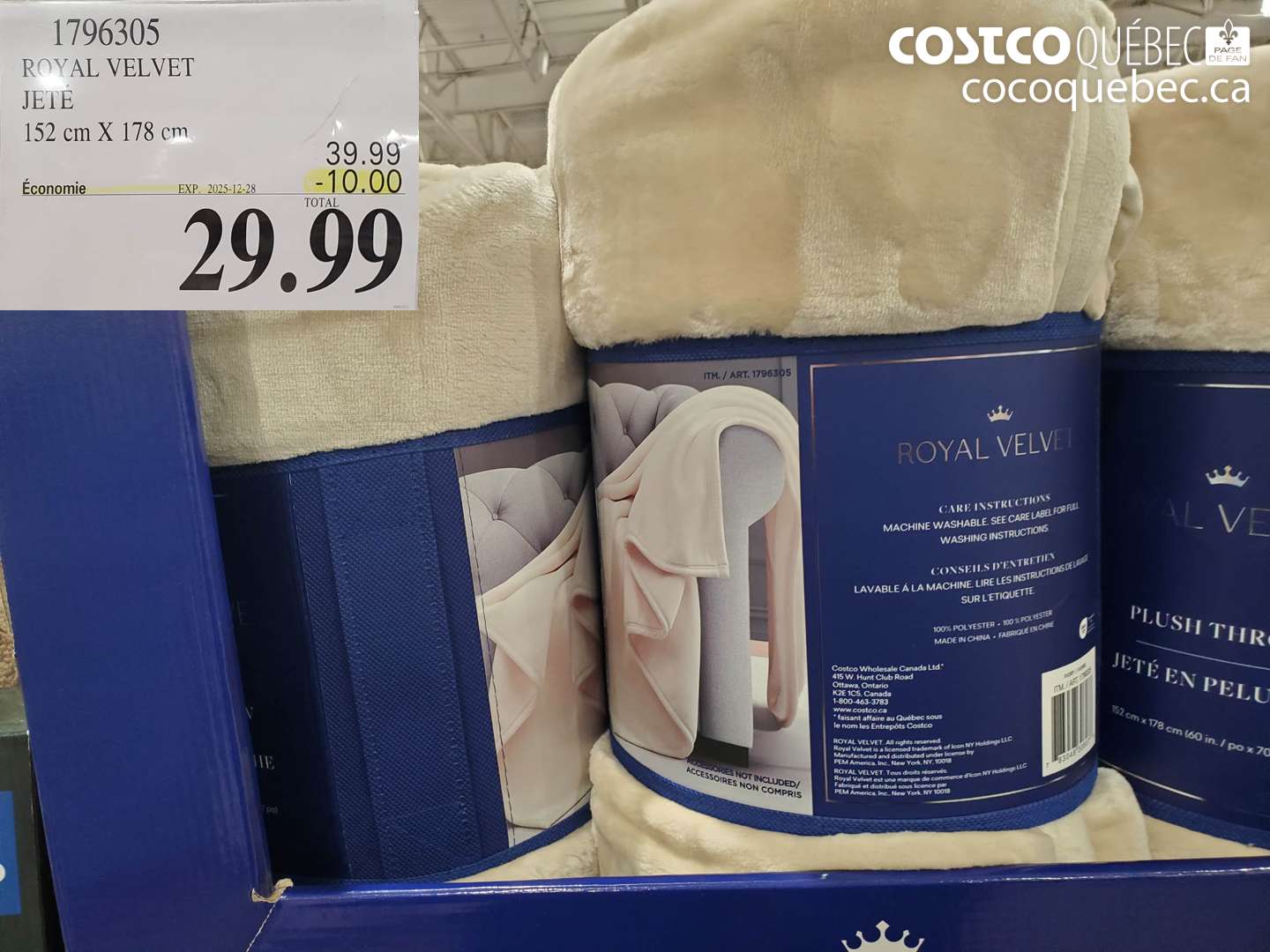 1796305 ROYAL VELVET JETÉ 152 cm X 178 cm ($10.00 INSTANT SAVINGS EXPIRES ON 2025-12-28) $29.99