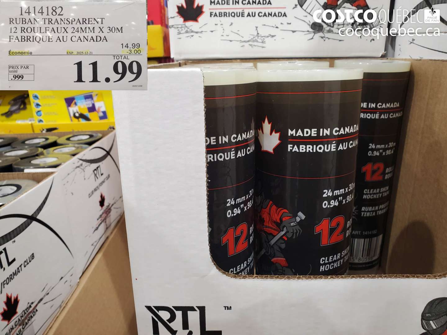 1414182 RUBAN TRANSPARENT 12 ROULEAUX 24MM X 30M FABRIQUE AU CANADA ($3.00 INSTANT SAVINGS EXPIRES ON 2025-12-21) $11.99