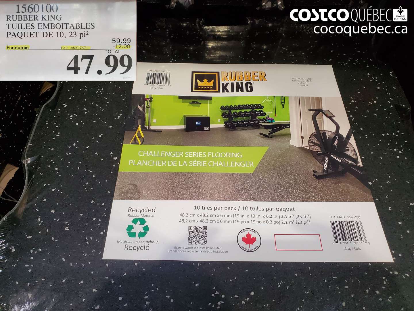 1560100 RUBBER KING TUILES EMBOITABLES PAQUET DE 10, 23 pi² ($12.00 INSTANT SAVINGS EXPIRES ON 2025-12-07) $47.99