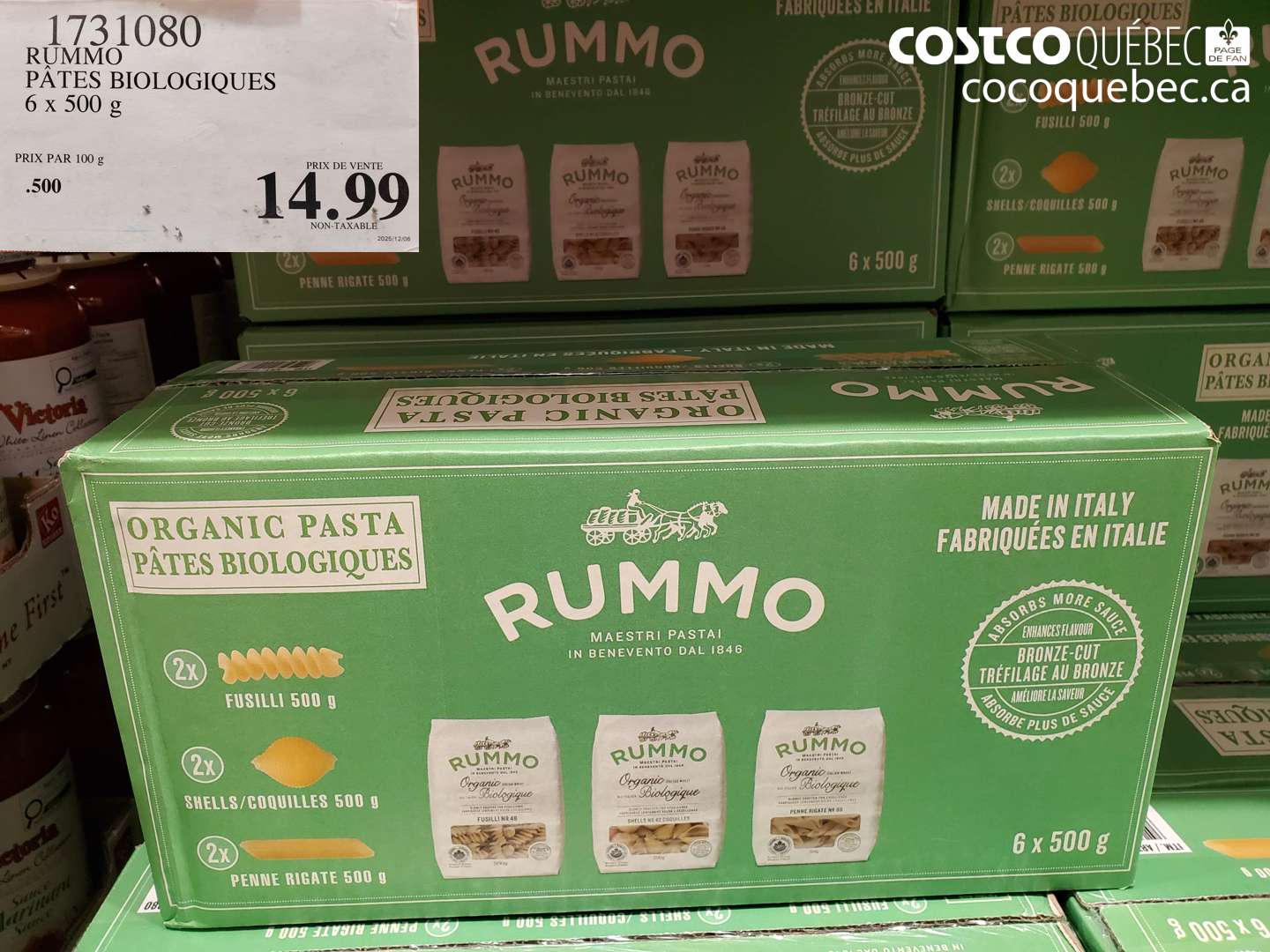 1731080 RUMMO PÂTES BIOLOGIQUES 6 x 500 g $14.99