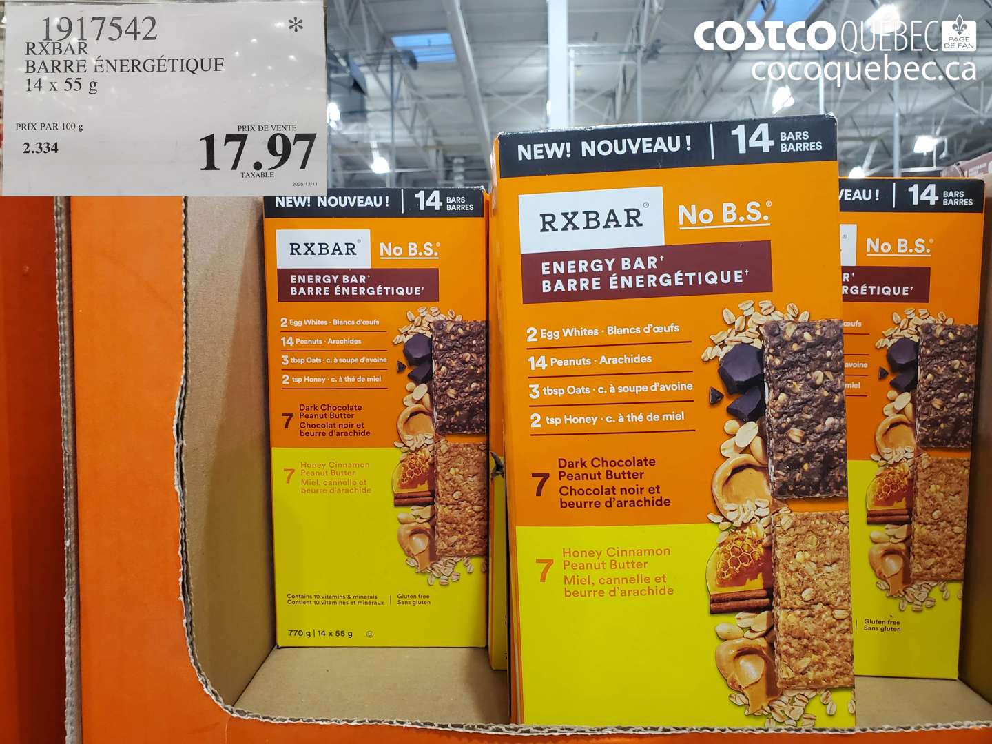 1917542 RXBAR BARRE ÉNERGÉTIQUE 14 x 55 g $17.97