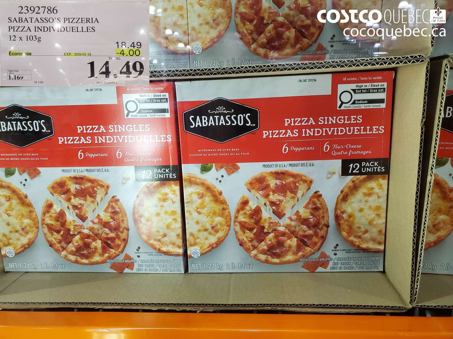 2392786 SABATASSO'S PIZZERIA PIZZA INDIVIDUELLES 12 x 103g ($4.00 INSTANT SAVINGS EXPIRES ON 2026-01-18) $14.49