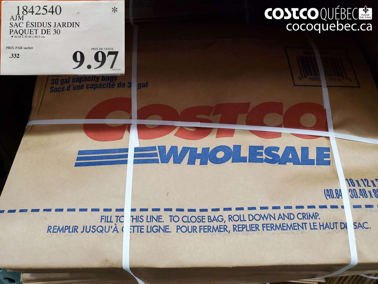 1842540 SAC ÉSIDUS JARDIN PAQUET DE 30 $9.97