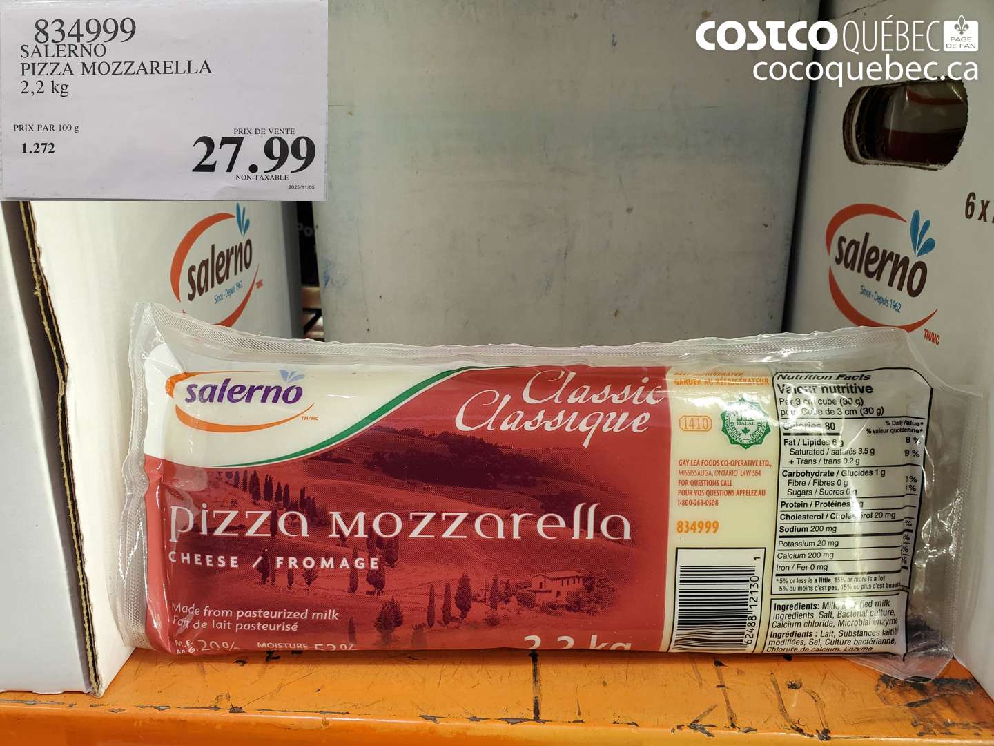 834999 SALERNO PIZZA MOZZARELLA 2,2 kg $27.99