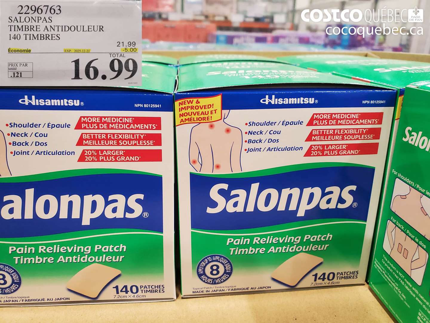 2296763 SALONPAS TIMBRE ANTIDOULEUR 140 TIMBRES (EXPIRES ON 2025-12-21) $16.99